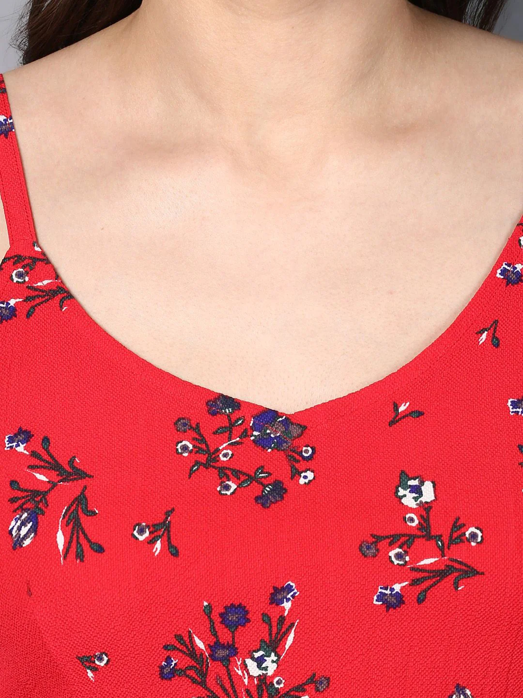 STREET 9 Red Floral Cinched Waist Ruffled Top - Image 2