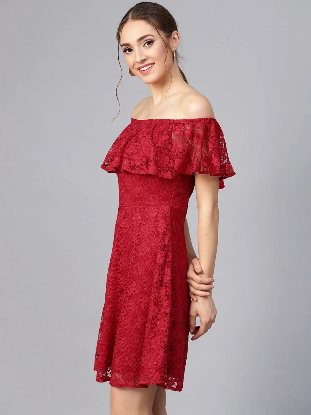 STREET 9 Red Lace Layered Fit & Flare Dress - Image 5