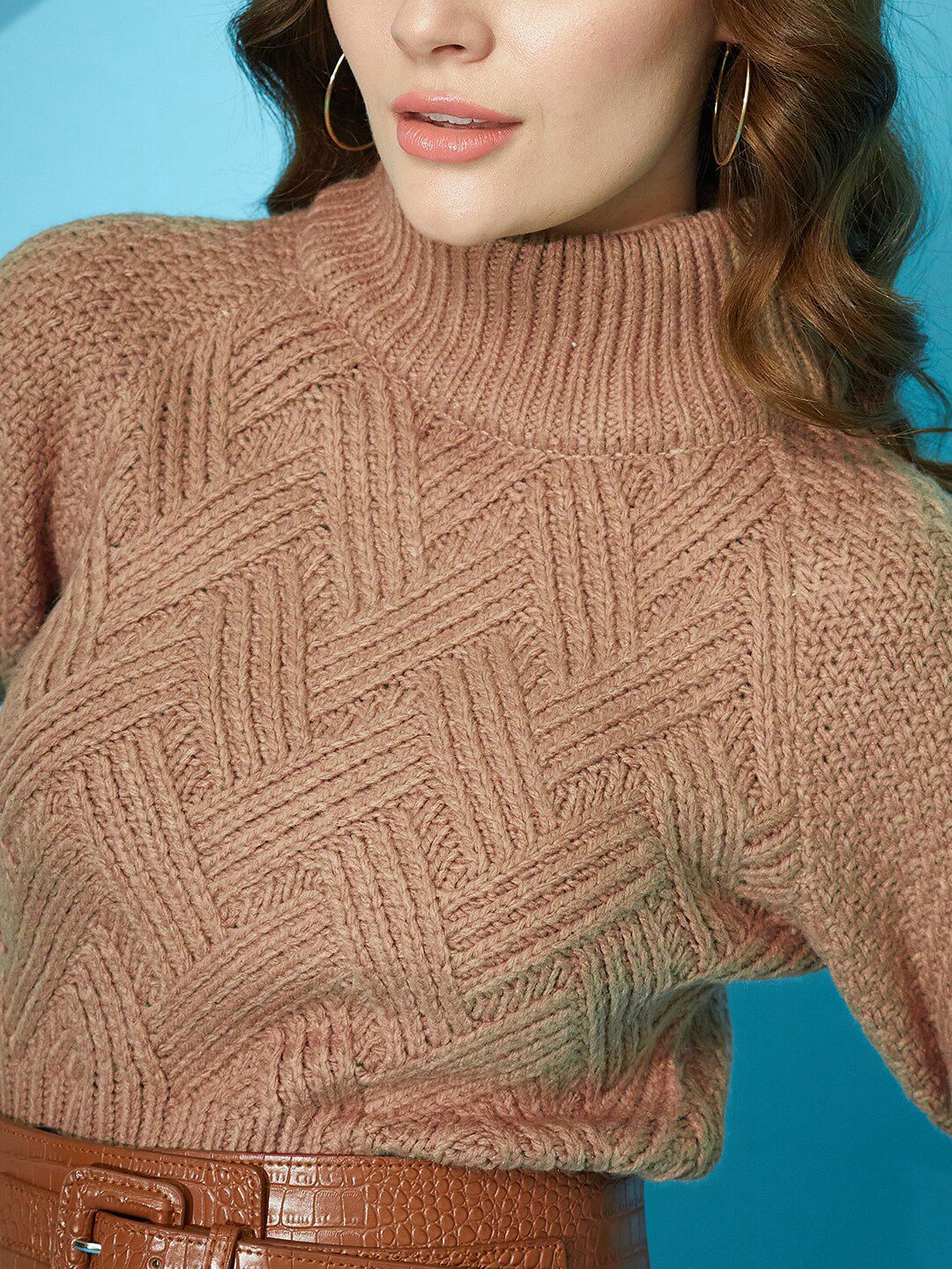 STREET 9 Self Design Turtle Neck Acrylic Pullover - Image 2