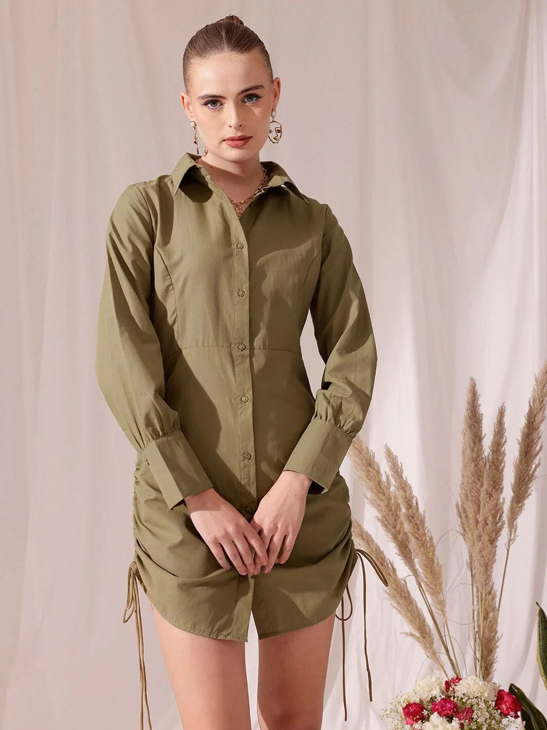 STREET 9 Shirt Collar Cuffed Sleeves Cotton Shirt Dress - Image 2