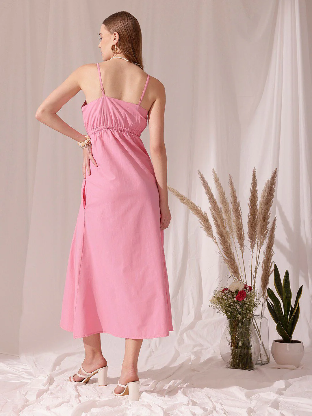 STREET 9 Shoulder Strap Cut Out Pure Cotton Fit & Flare Midi Dress - Image 5