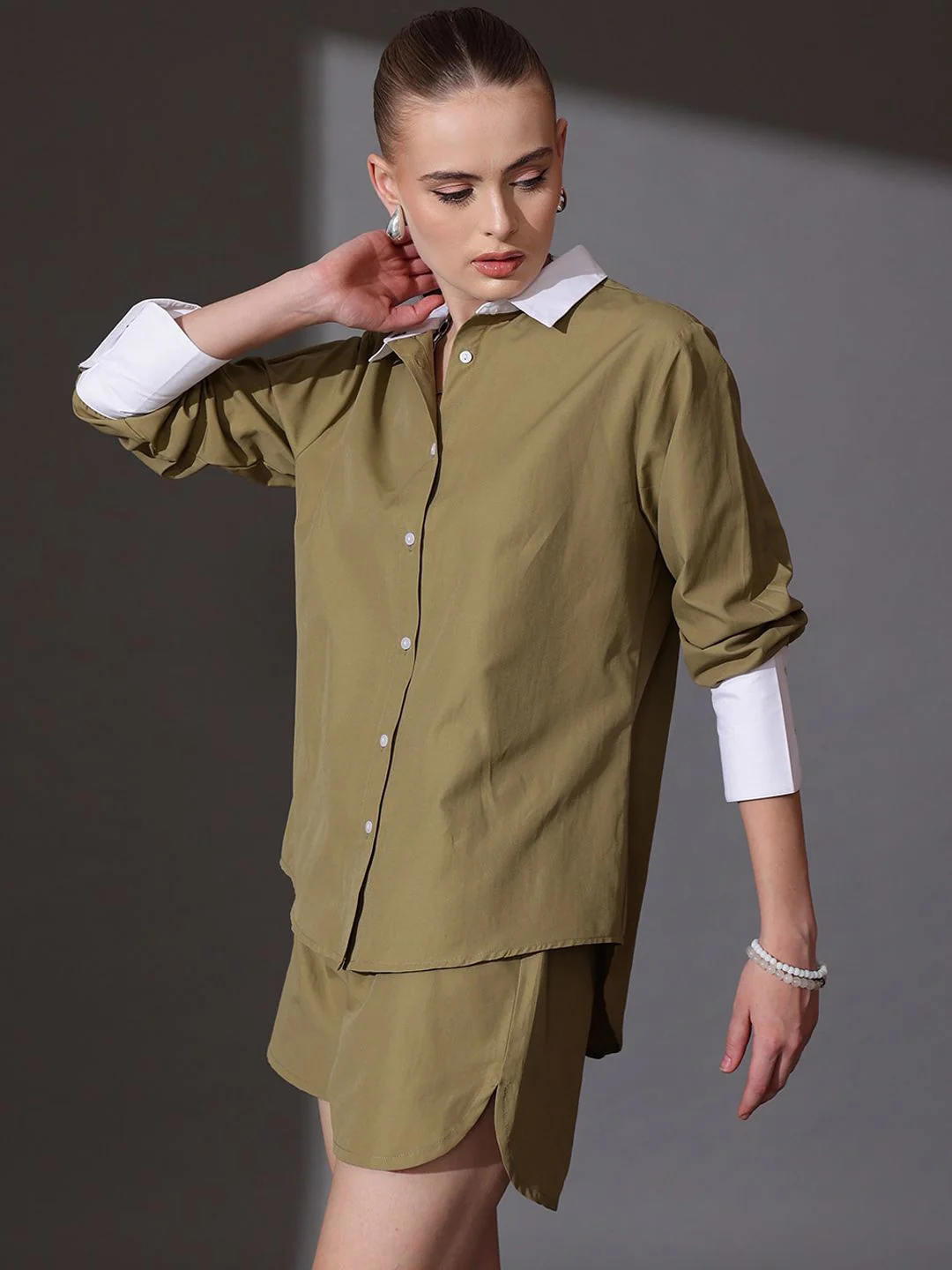 STREET 9 Solid Pure Cotton Shirt & Shorts Co-Ord Set - Image 4