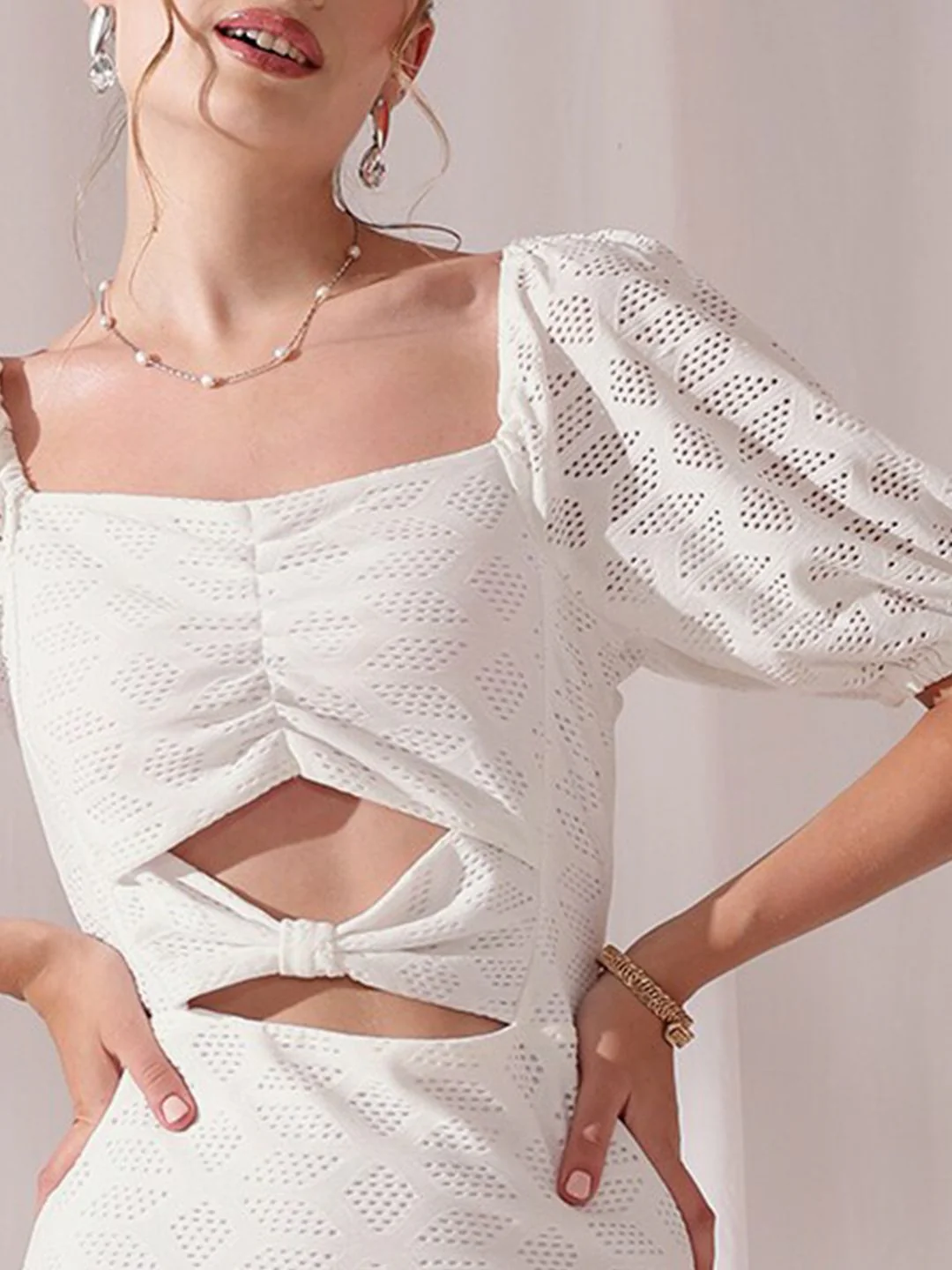 STREET 9 Square Neck Puff Sleeves Schfilli Sheath Dress - Image 2
