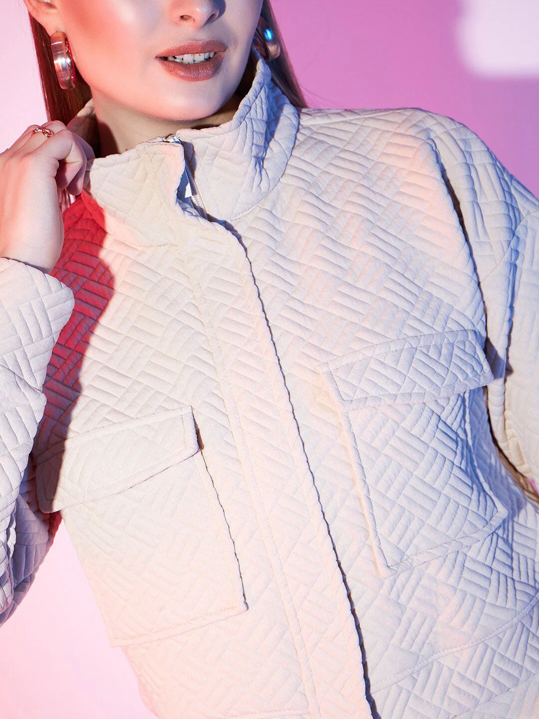 STREET 9 Stand Collar Crop Quilted Jacket - Image 2
