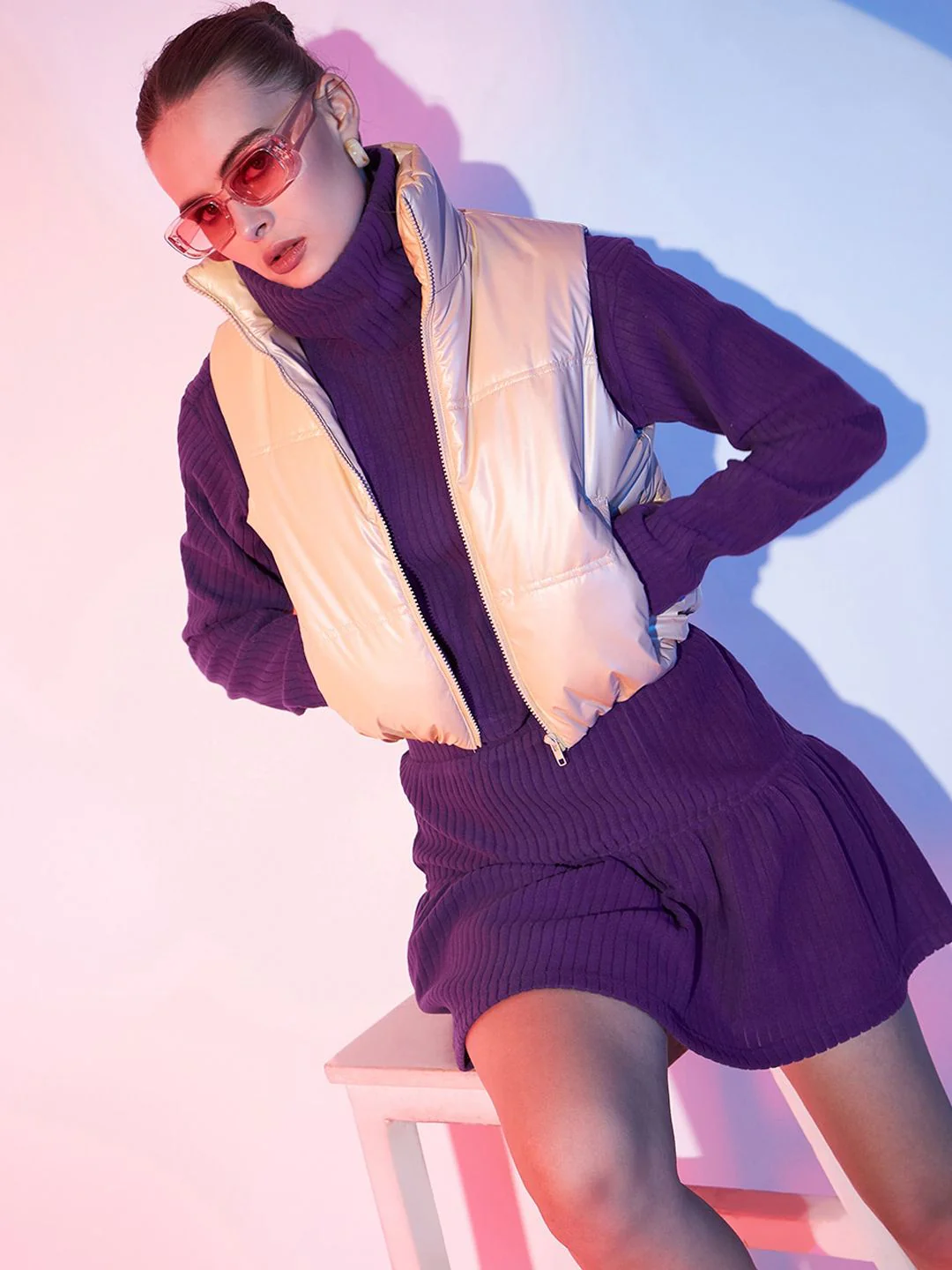 STREET 9 Stand Collar Sleeveless Crop Padded Jacket - Image 7