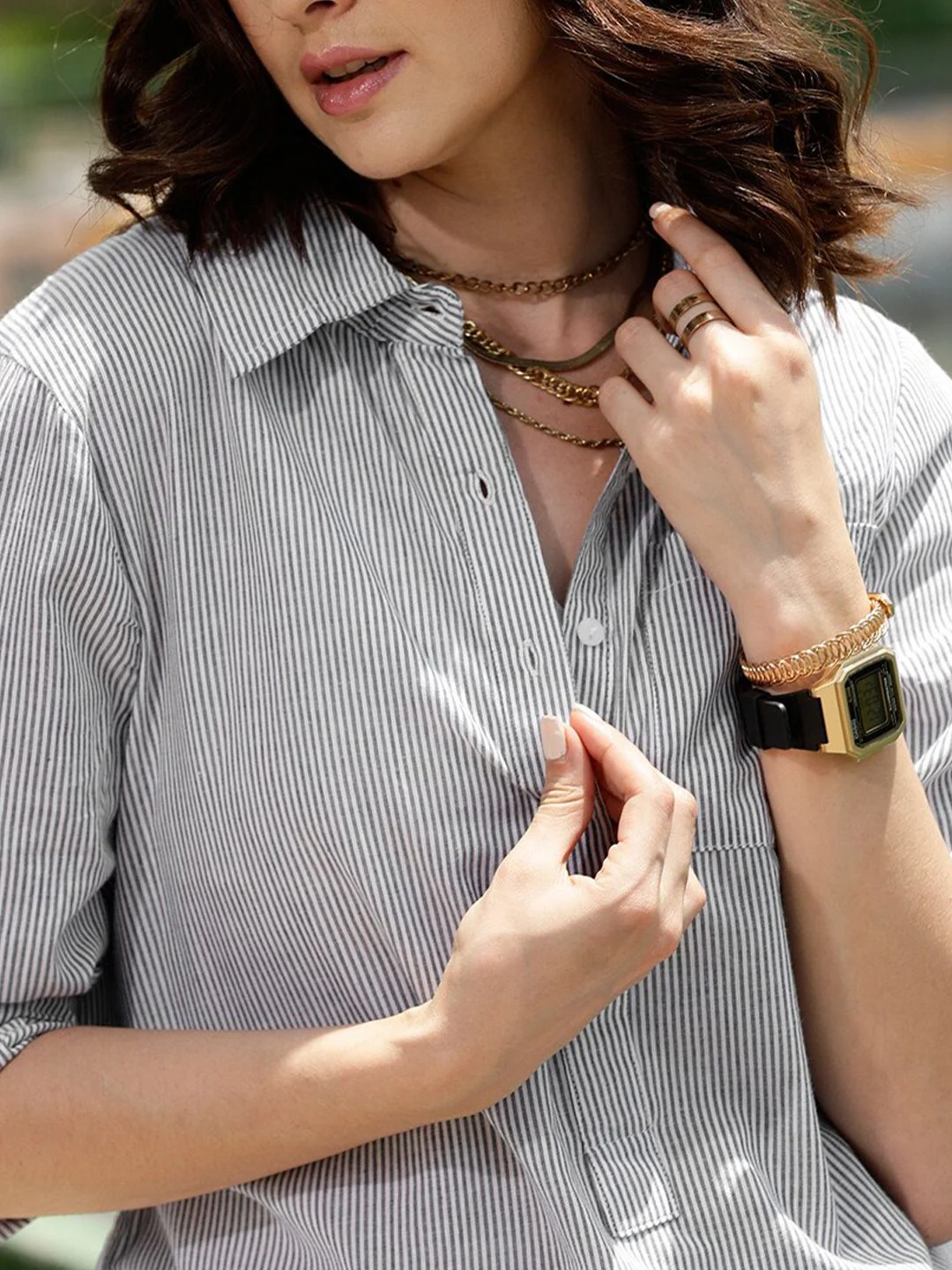 STREET 9 Comfort Vertical Striped Drop Shoulder Sleeves Boxy Pure Cotton Casual Shirt - Image 2
