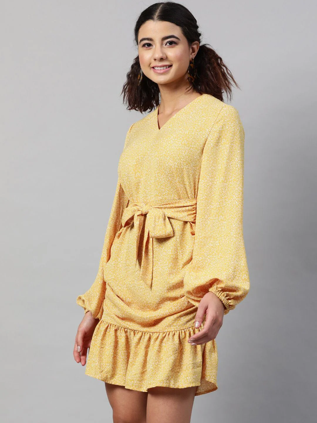 STREET 9 Woman Yellow Georgette Drop-Waist Dress - Image 3