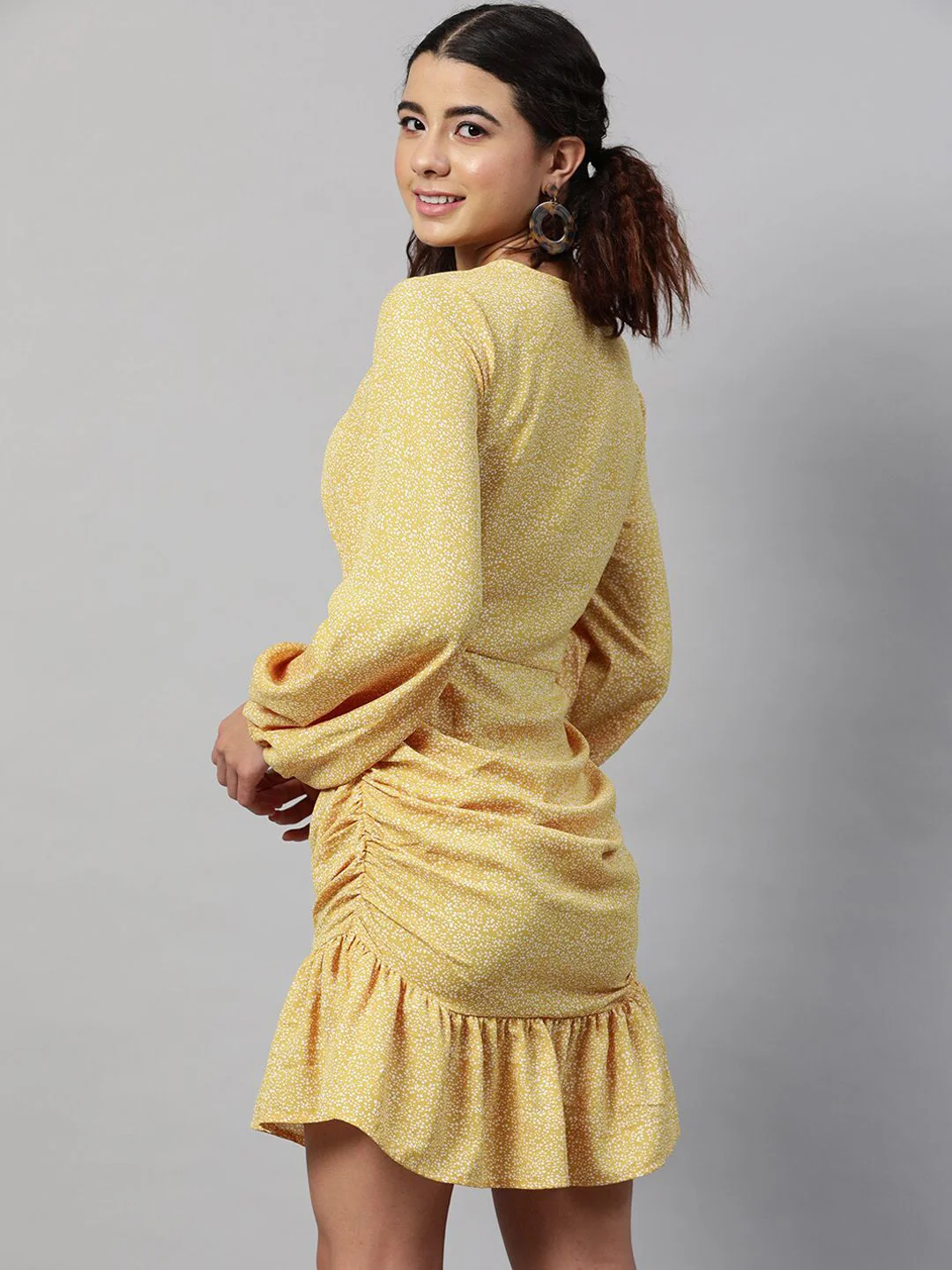 STREET 9 Woman Yellow Georgette Drop-Waist Dress - Image 5