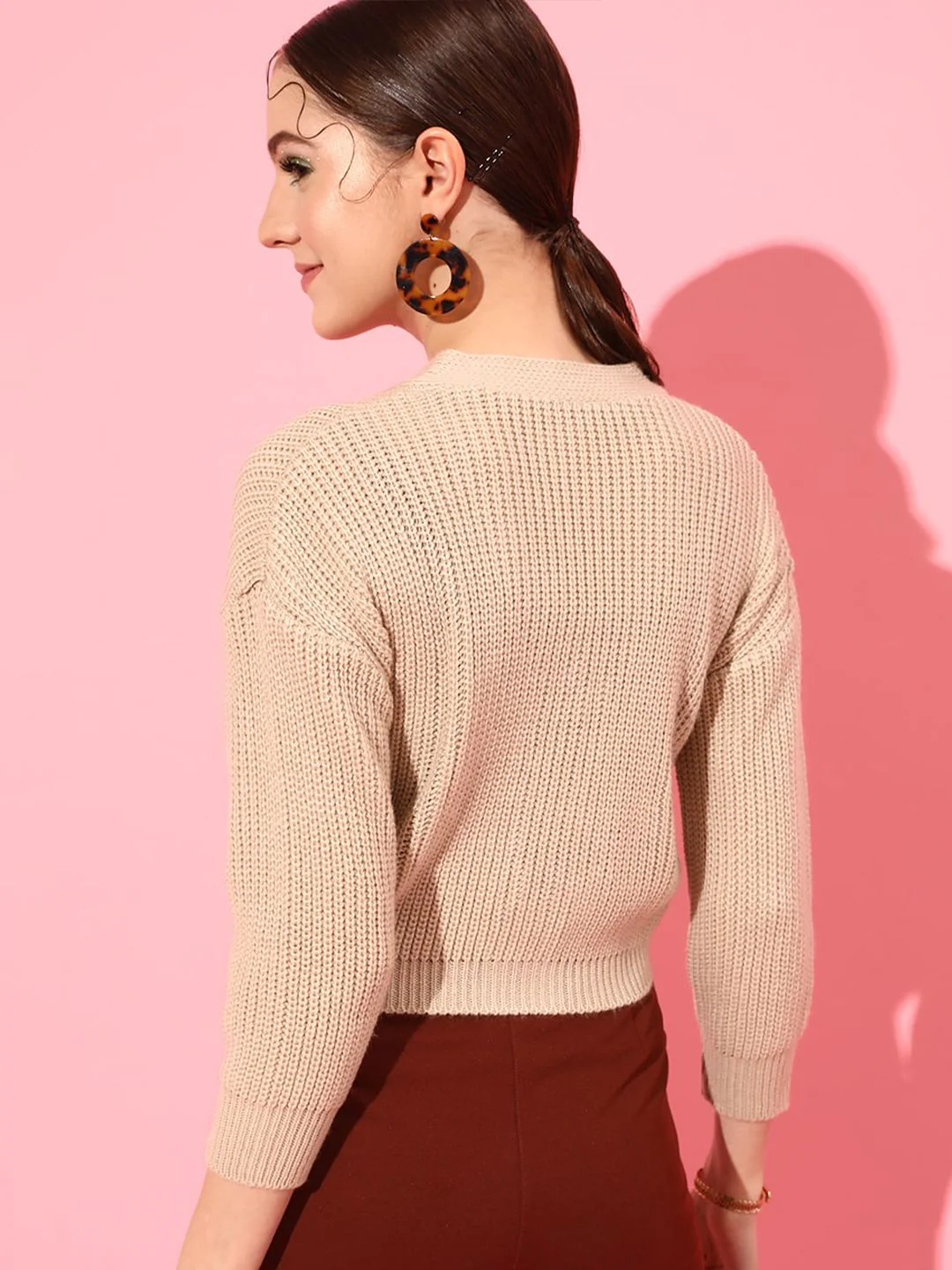 STREET 9 Women Acrylic Ribbed Crop Cardigan - Image 5