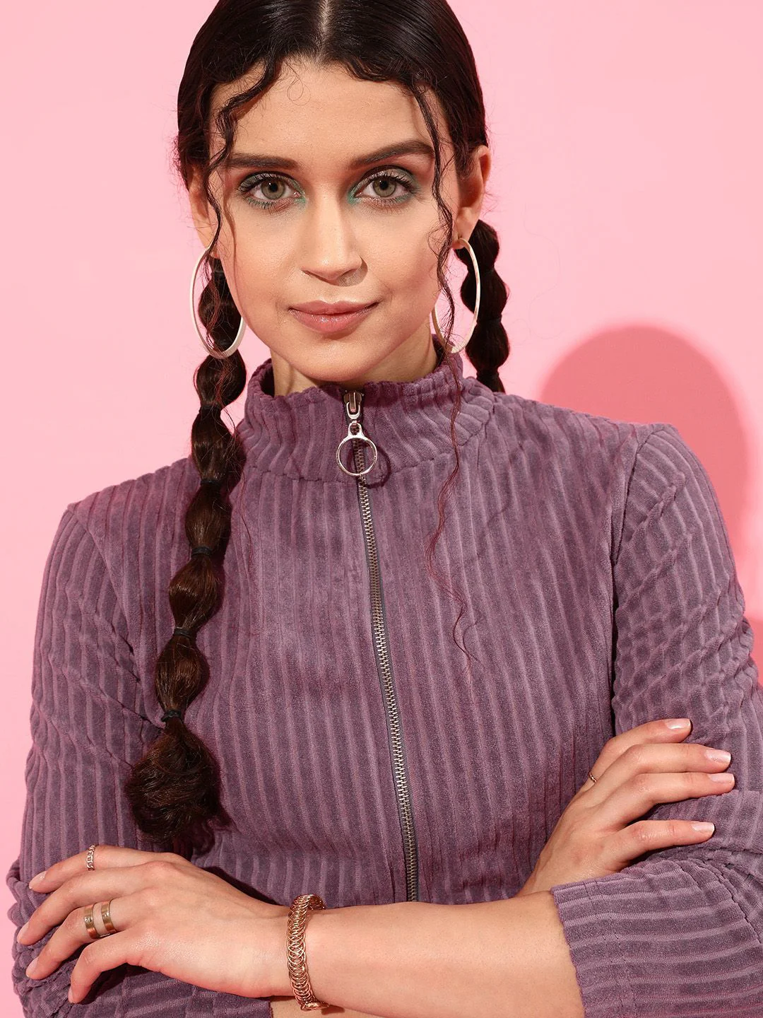 STREET 9 Women Beautiful Lavender Striped Jacket - Image 2