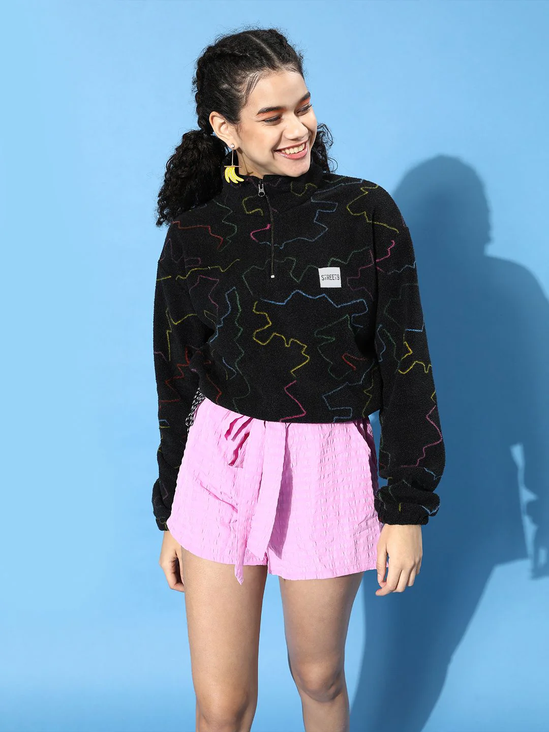 STREET 9 Women Black Abstract Quirky Outerwear Sweatshirt - Image 3
