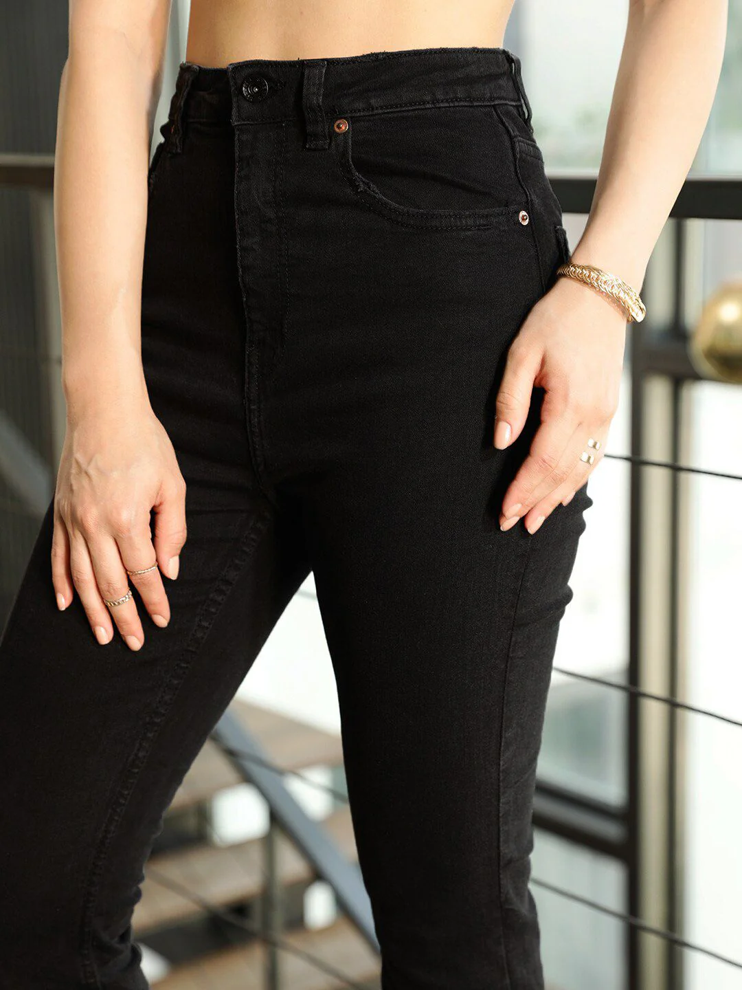 STREET 9 Women Black Clean Slim Fit Slit Jeans - Image 4