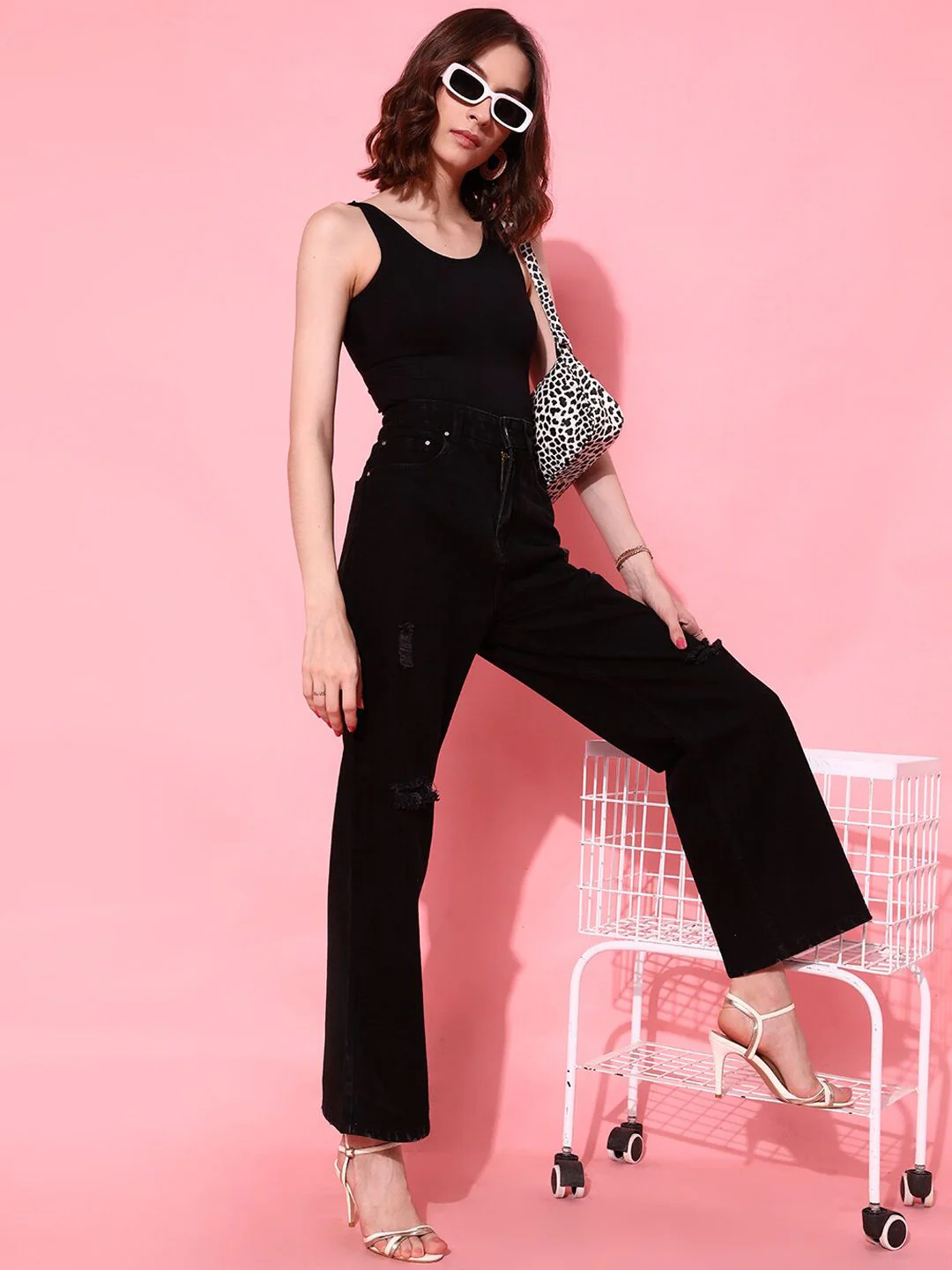 STREET 9 Women Black Flared Fit Cropped Jeans - Image 5