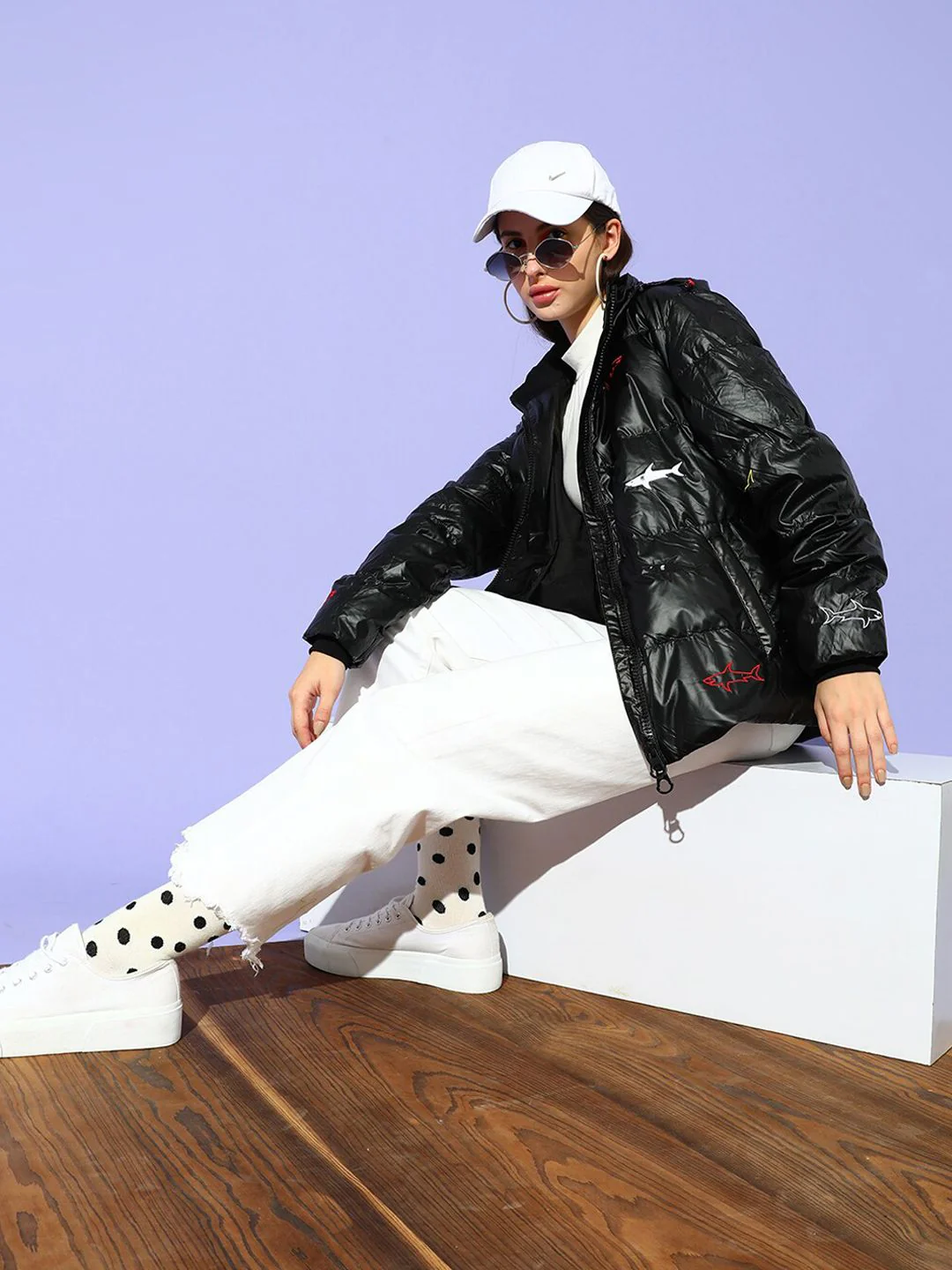 STREET 9 Women Black Floral Longline Puffer Jacket - Image 6