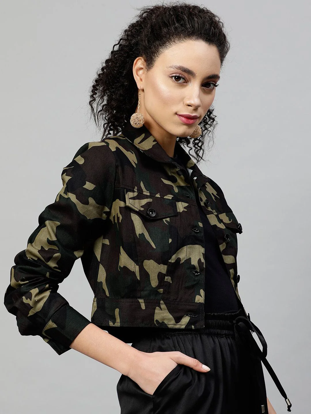 STREET 9 Women Black Printed Lightweight Pure Cotton Tailored Jacket - Image 3