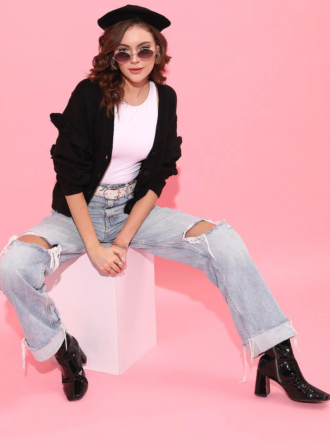 STREET 9 Women Black Solid Cardigan - Image 4