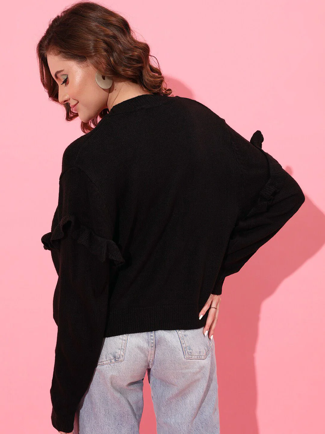 STREET 9 Women Black Solid Cardigan - Image 5