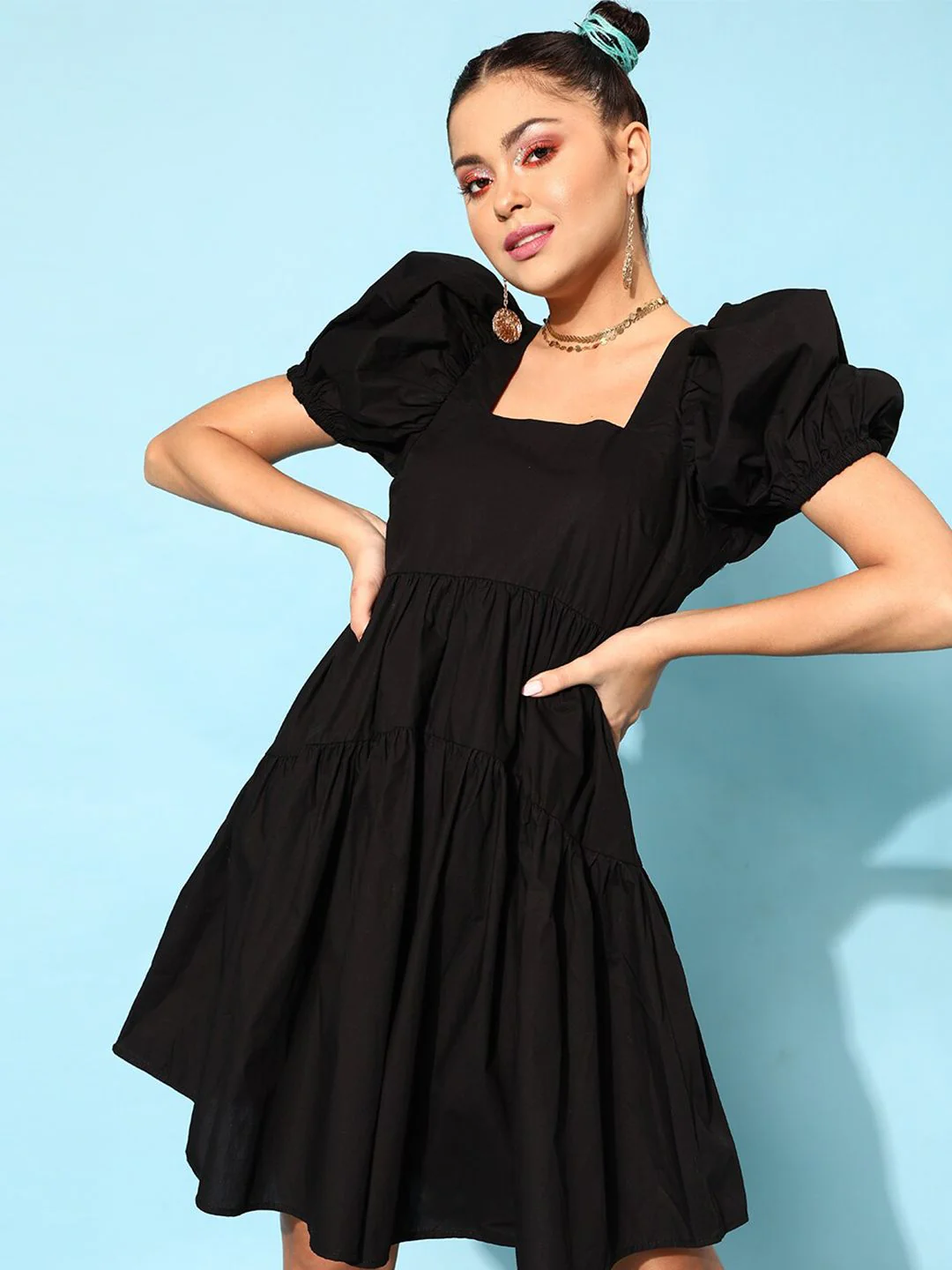 STREET 9 Women Black Solid Pure Cotton Dress - Image 3