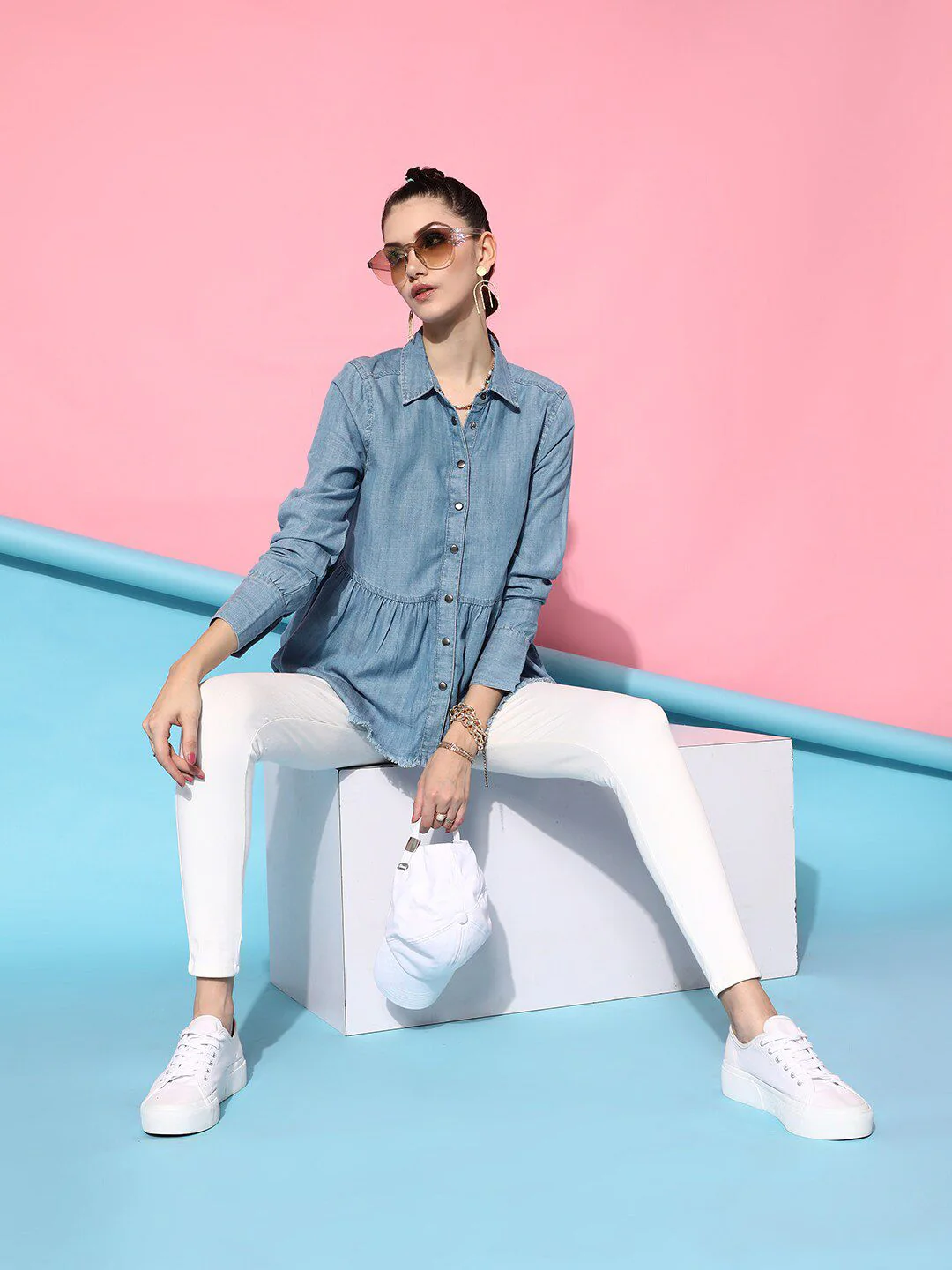STREET 9 Women Blue Classic Casual Shirt - Image 4