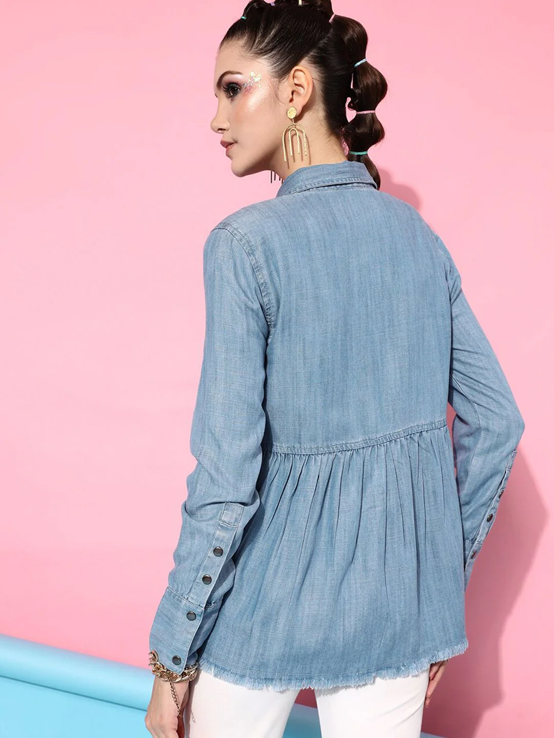 STREET 9 Women Blue Classic Casual Shirt - Image 5