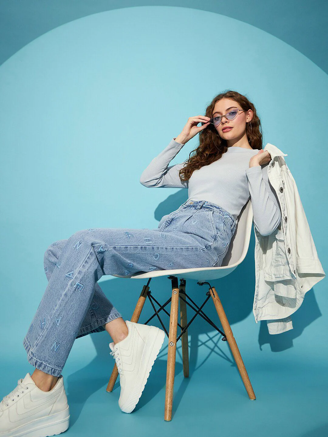 STREET 9 Women Blue Embroidered Clean Look Straight Fit High-Rise Pure Cotton Jeans - Image 4