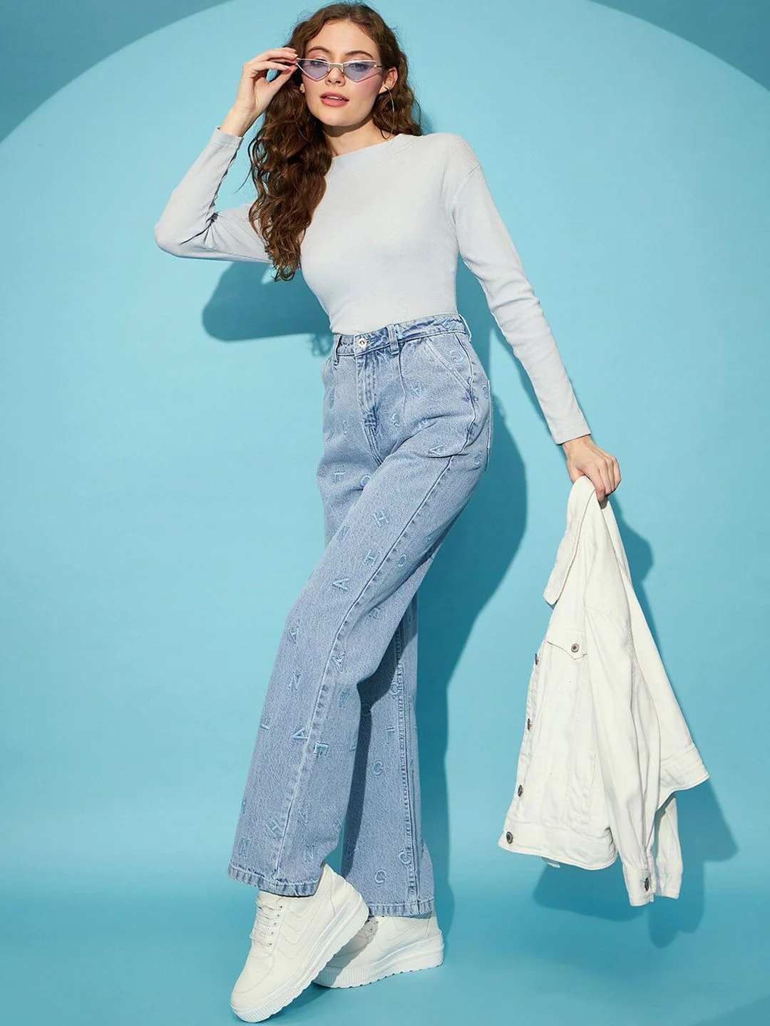 STREET 9 Women Blue Embroidered Clean Look Straight Fit High-Rise Pure Cotton Jeans - Image 5