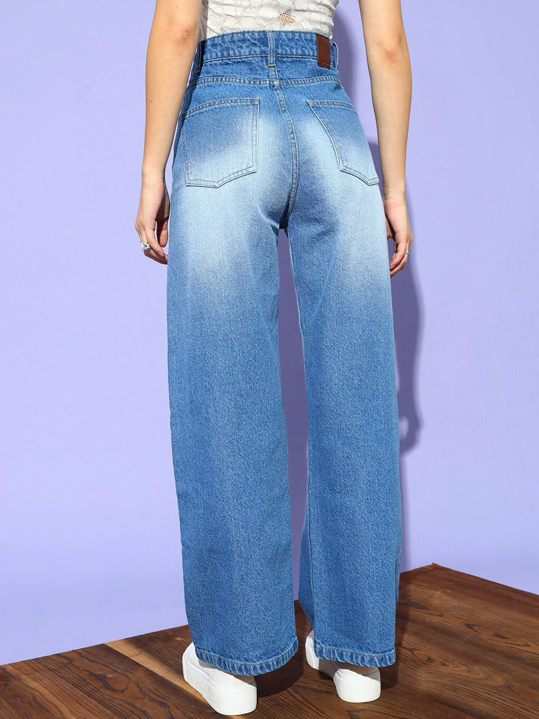 STREET 9 Women Blue Flared High-Rise Highly Distressed Heavy Fade Jeans - Image 5