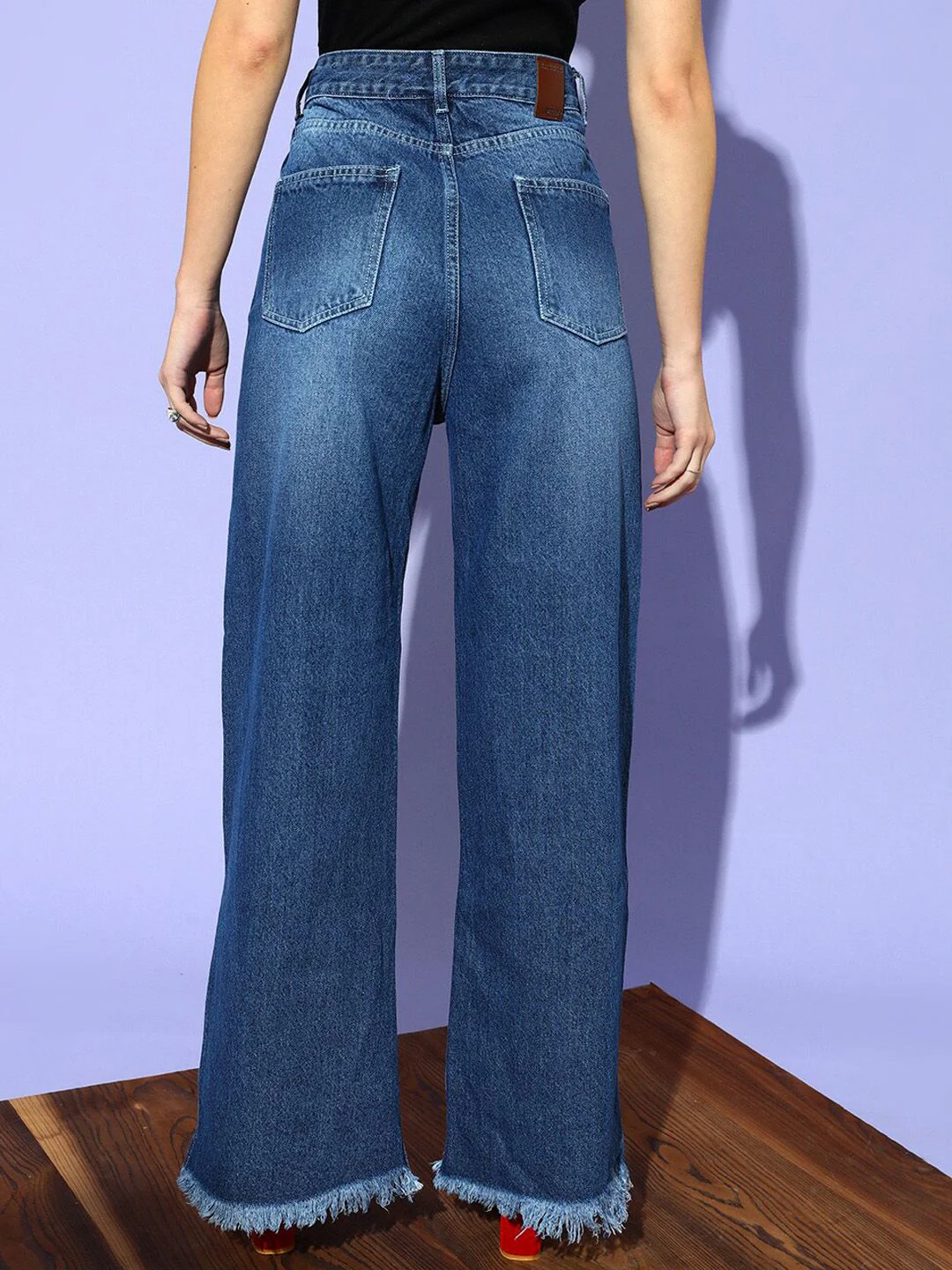 STREET 9 Women Blue Flared High-Rise Low Distress Light Fade Jeans - Image 3