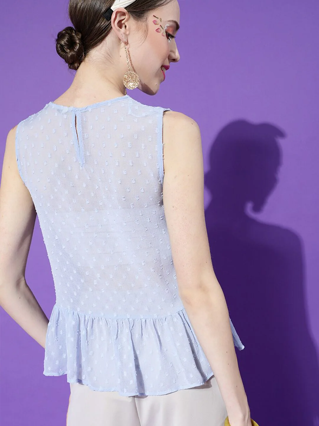 STREET 9 Women Blue Self Design Chiffon Top - Image 3