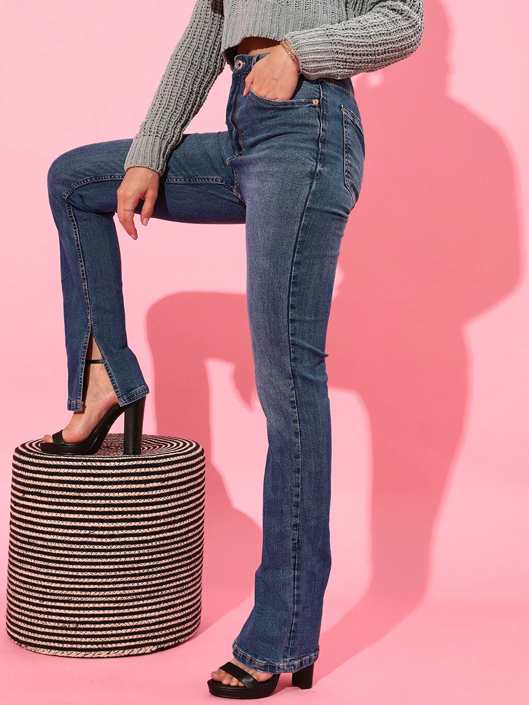 STREET 9 Women Blue Slim Fit High-Rise Heavy Fade Cotton Jeans - Image 2