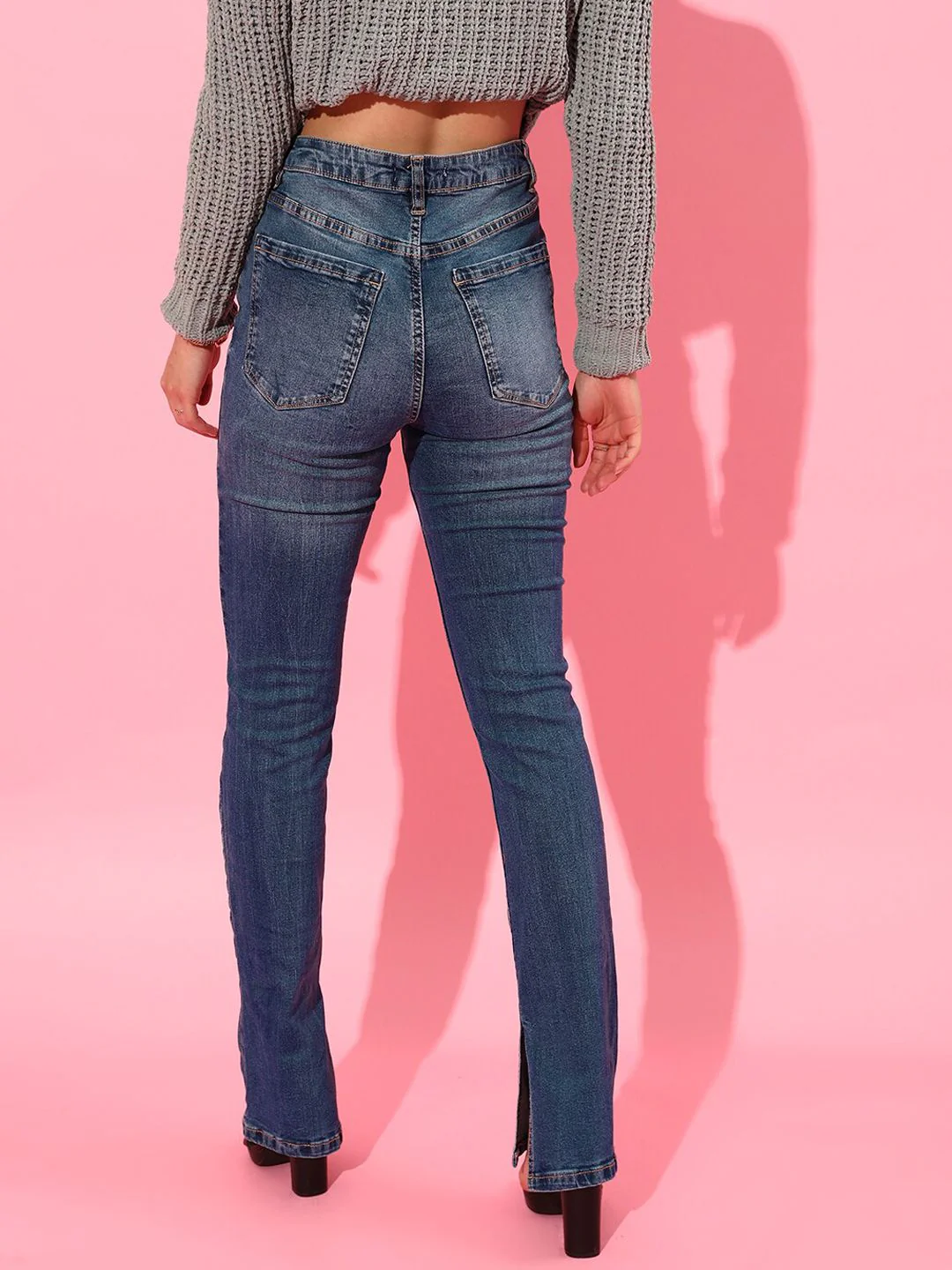 STREET 9 Women Blue Slim Fit High-Rise Heavy Fade Cotton Jeans - Image 3