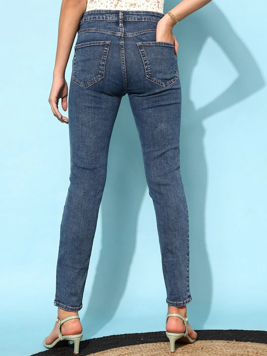 STREET 9 Women Blue Low Rise  Slim Fit Pure Cotton Jeans - Image 3