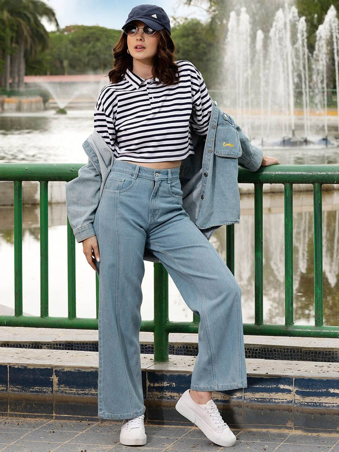 STREET 9 Women Blue Urban Wide Leg Pure Cotton Jeans - Image 5