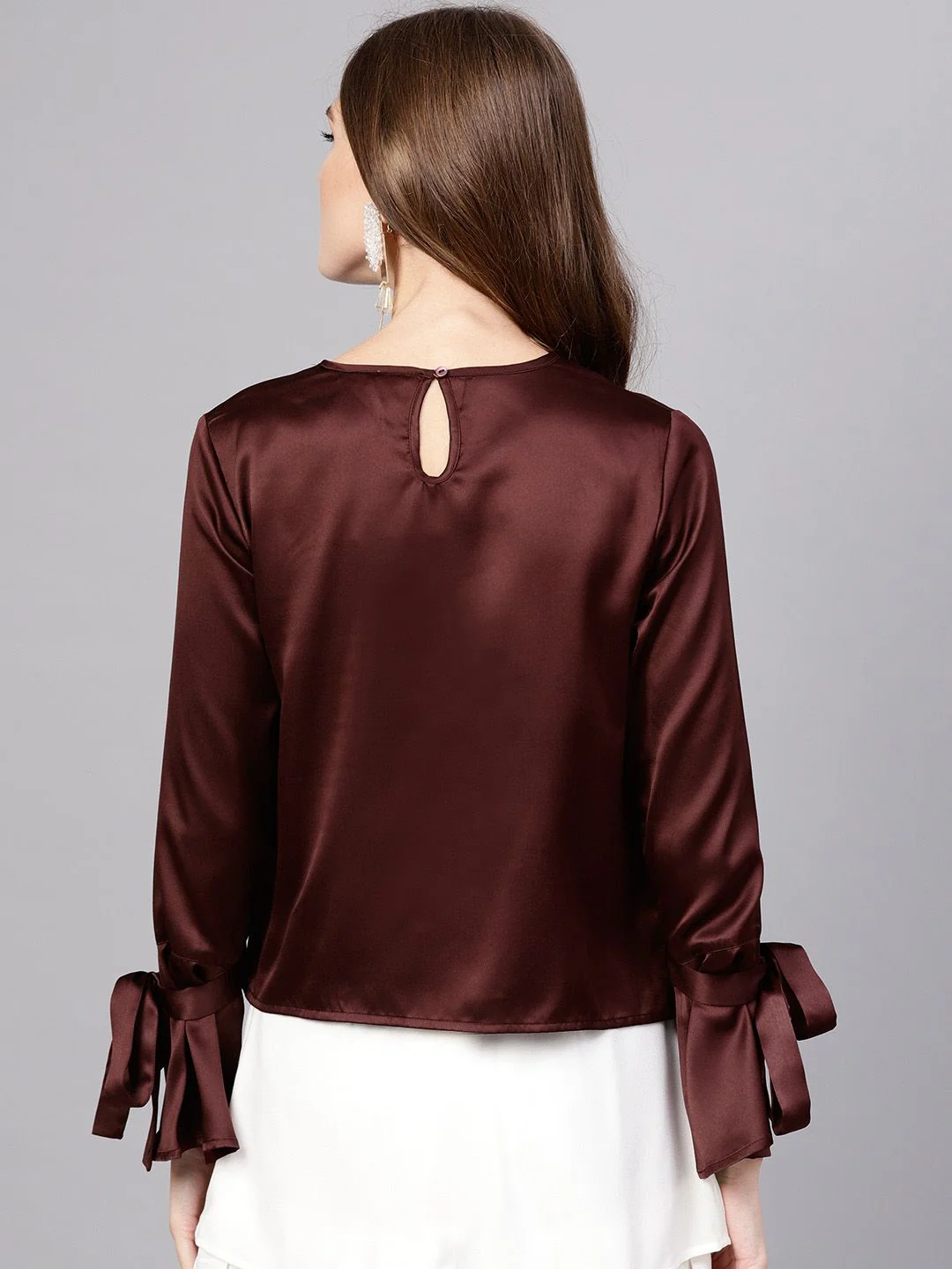 STREET 9 Women Burgundy Satin Embellished Top - Image 5
