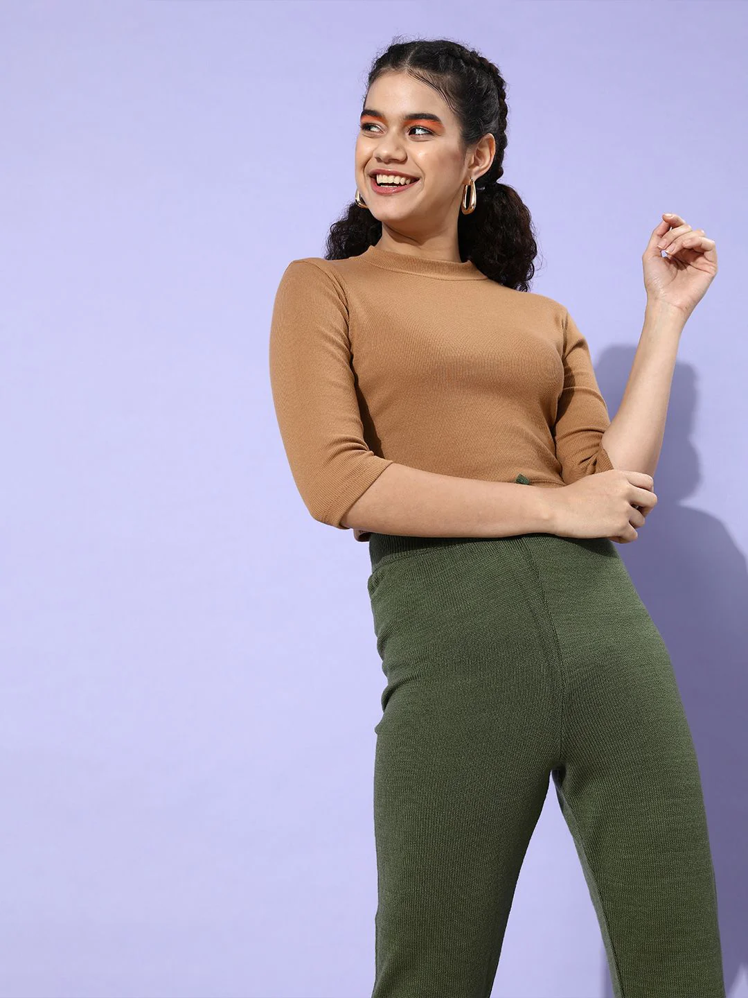 STREET 9 Women Chic Brown Solid Cropped Top - Image 3