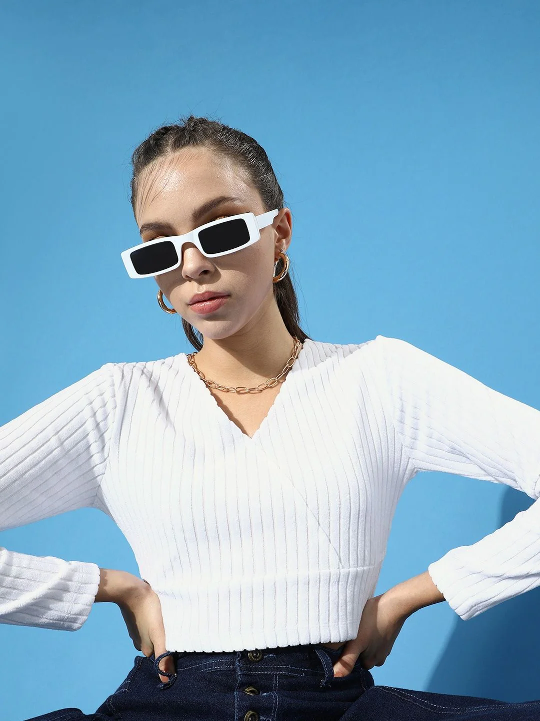 STREET 9 Women Classic White Solid Cropped Top - Image 2
