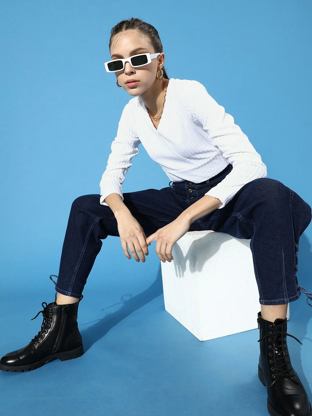 STREET 9 Women Classic White Solid Cropped Top - Image 3