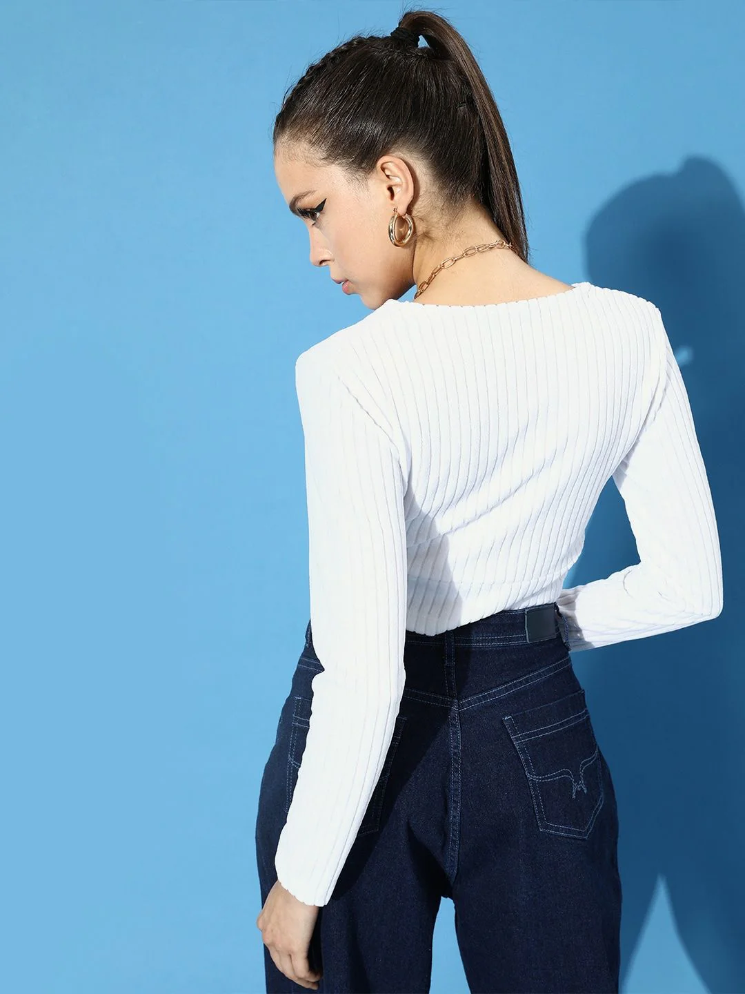 STREET 9 Women Classic White Solid Cropped Top - Image 4