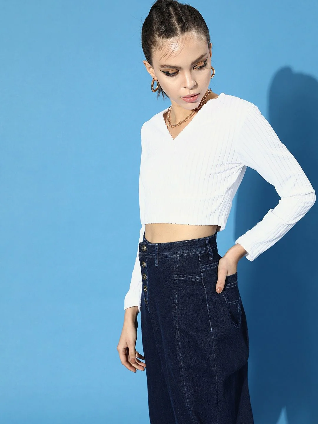 STREET 9 Women Classic White Solid Cropped Top - Image 5