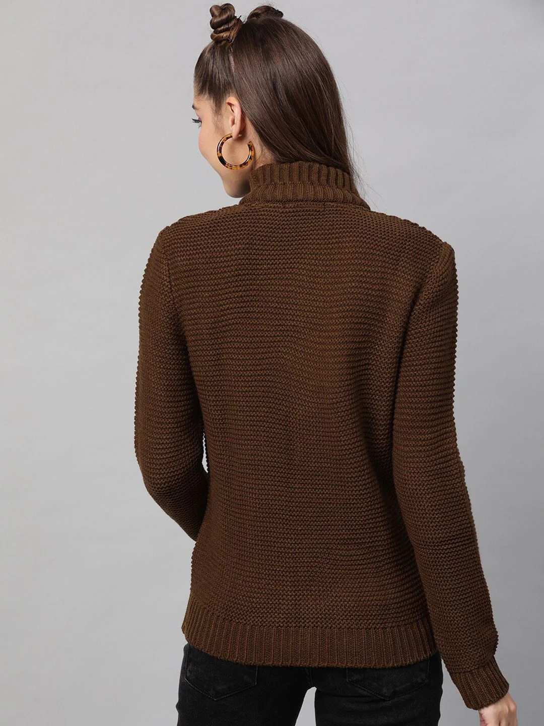 STREET 9 Women Coffee Brown Self Design Pullover Sweater - Image 5