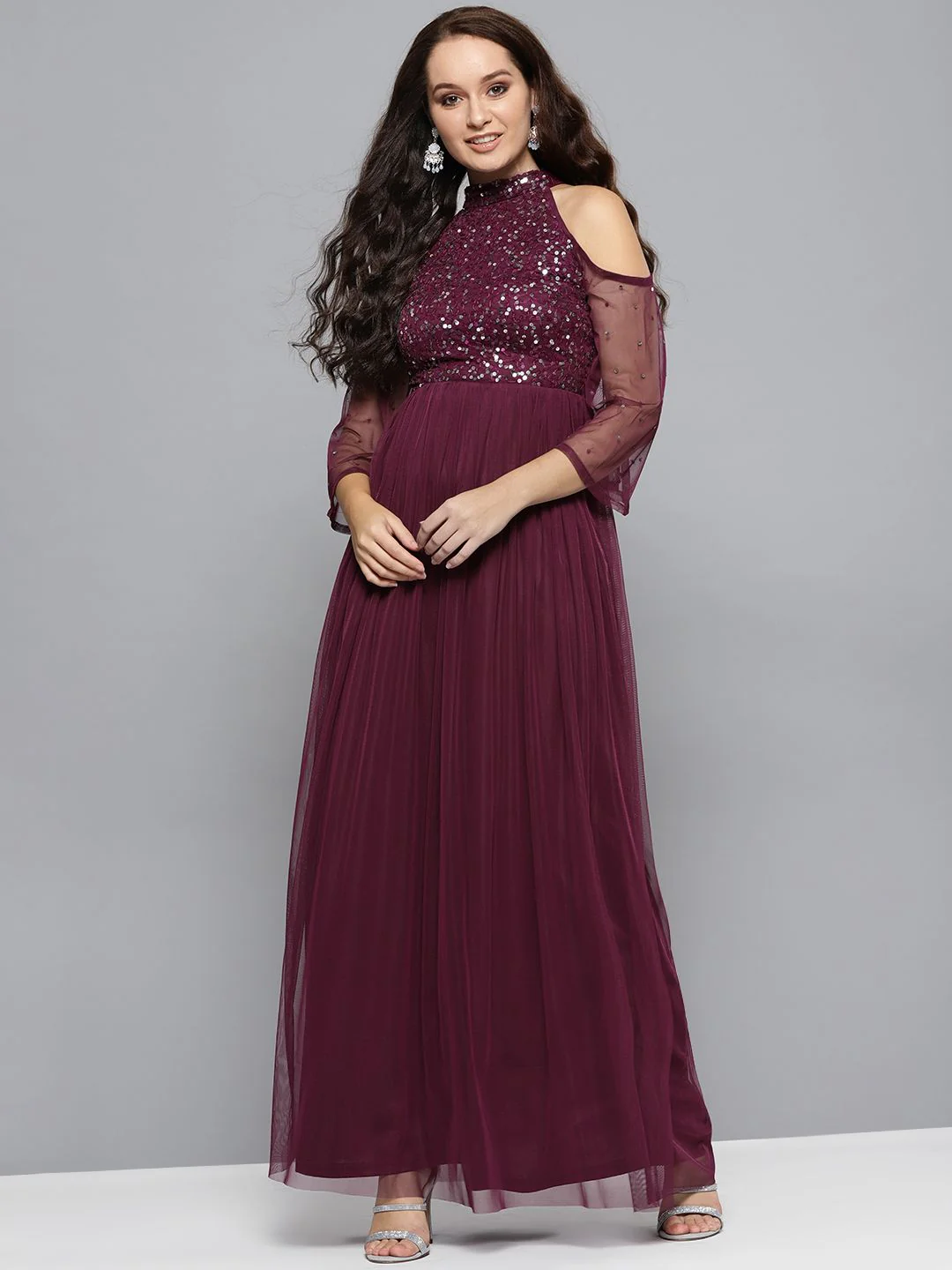 STREET 9 Women Cold-Shoulder Embellished Detail Maxi Dress - Image 3