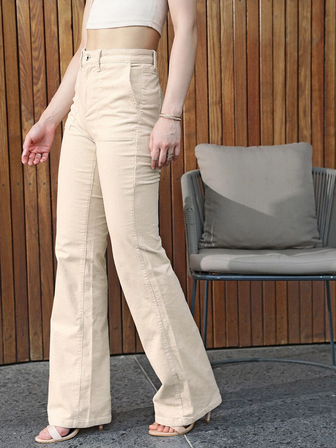 STREET 9 Women Cream-Coloured Loose Fit High-Rise Cotton Trousers - Image 2