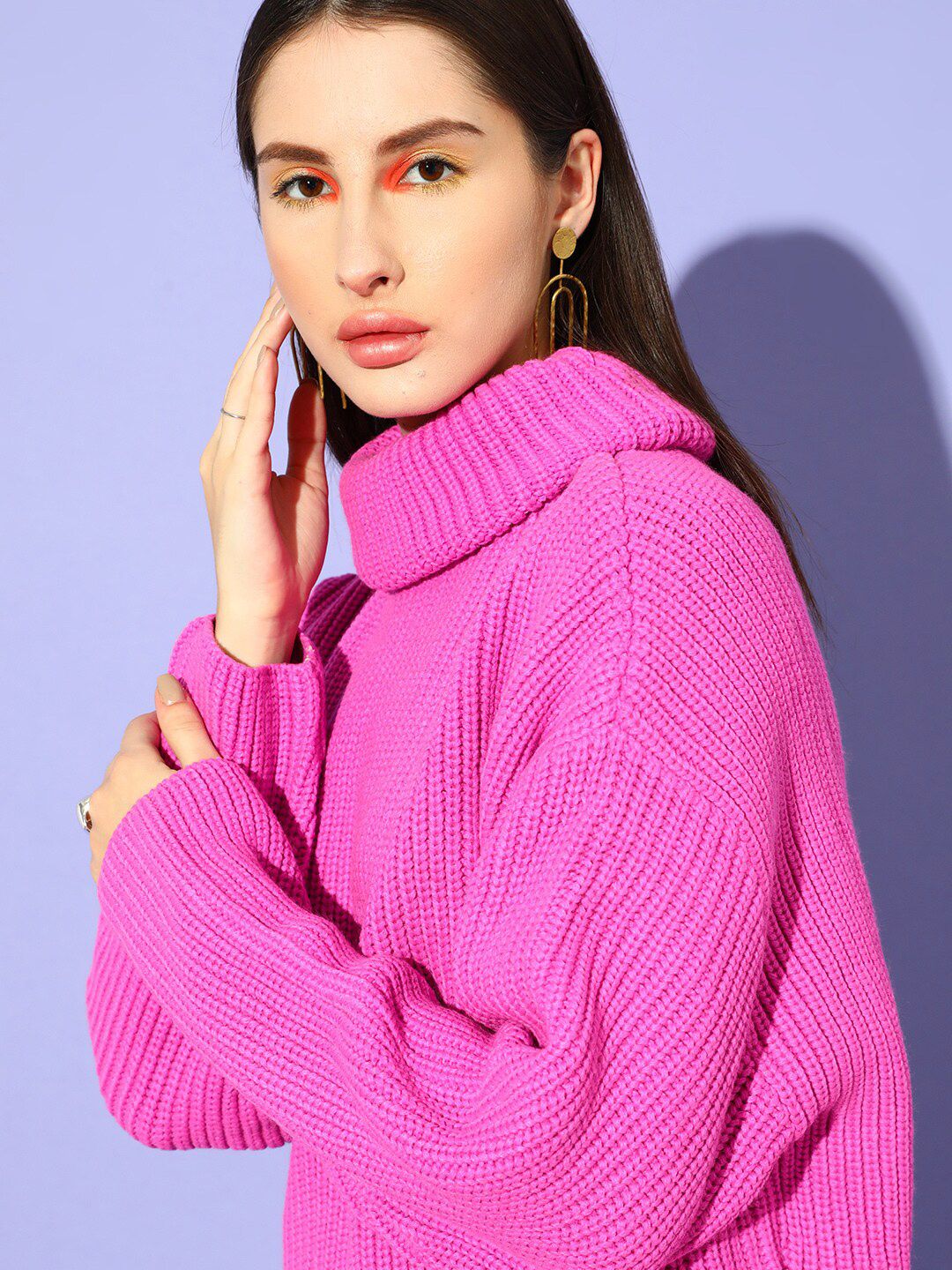 STREET 9 Women Fuchsia Ribbed Pullover Sweater - Image 2