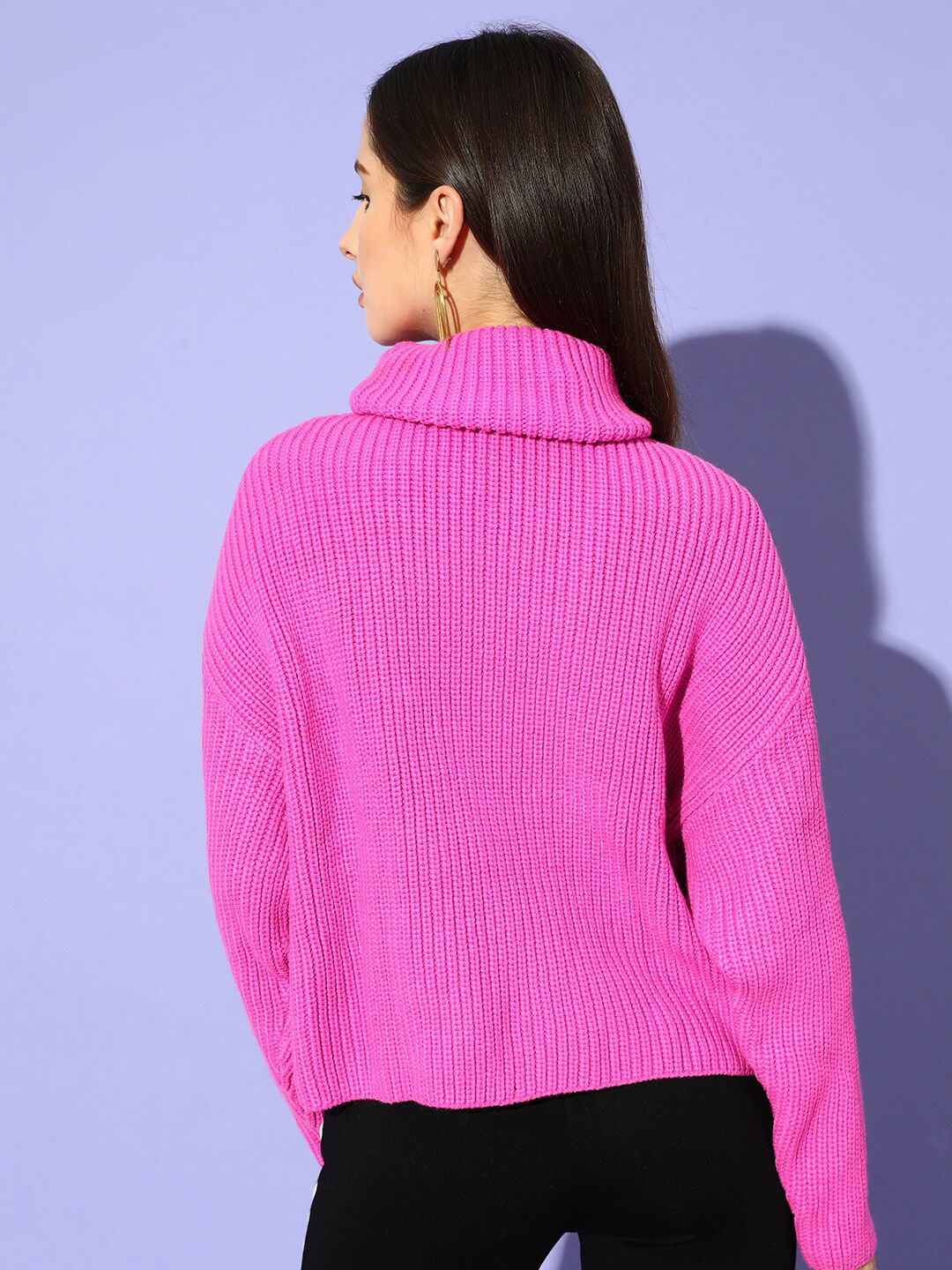 STREET 9 Women Fuchsia Ribbed Pullover Sweater - Image 5