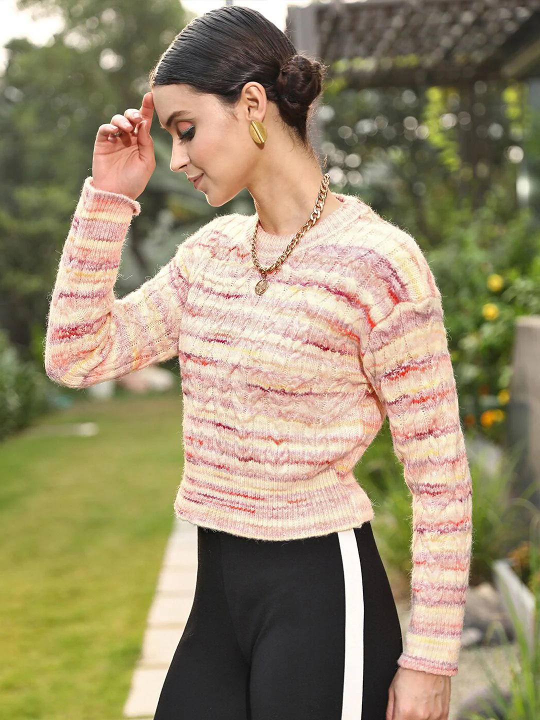 STREET 9 Women Gorgeous Cream Abstract Sweater - Image 3