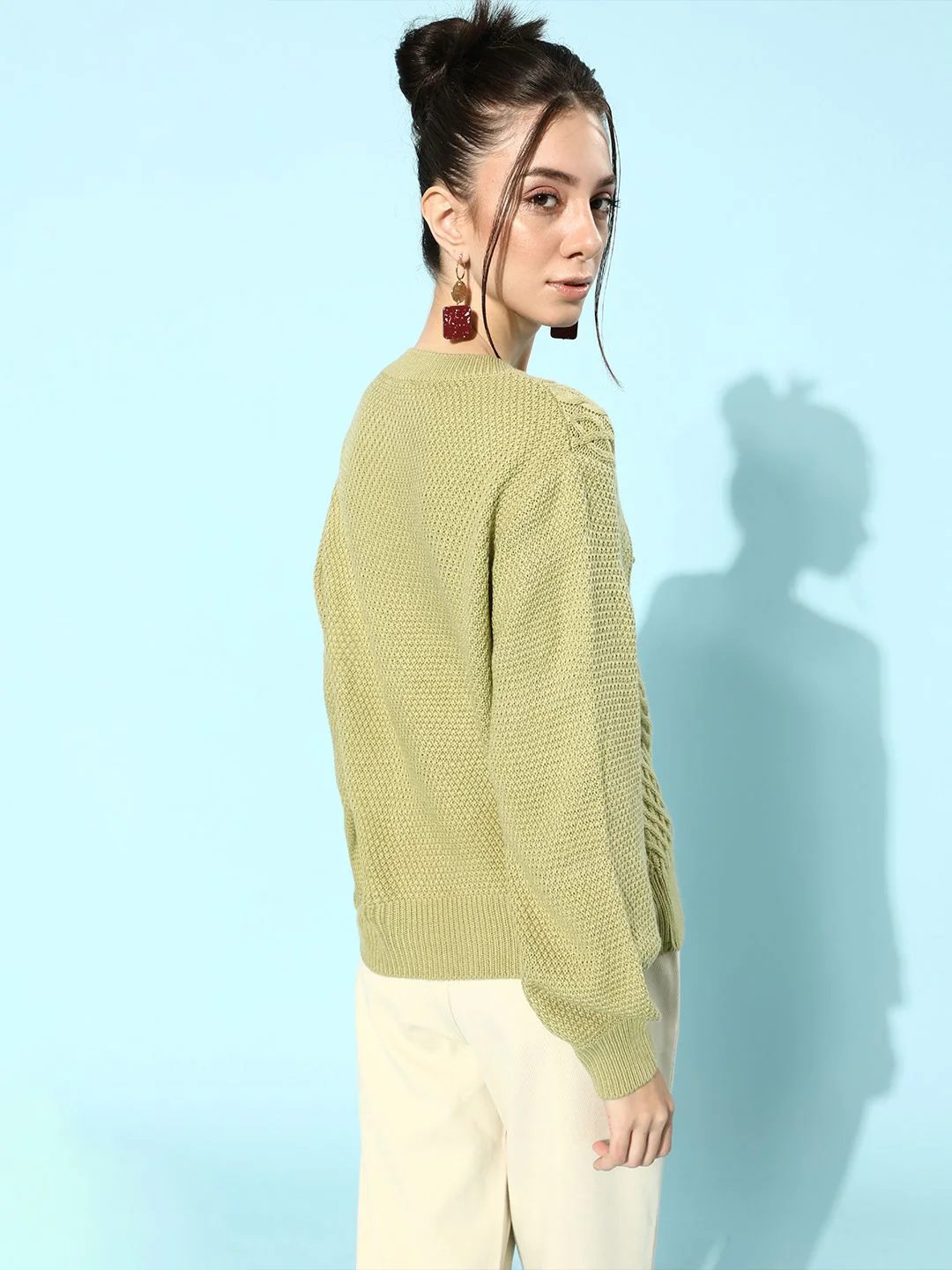 STREET 9 Women Green Cable Knit Acrylic Pullover - Image 4