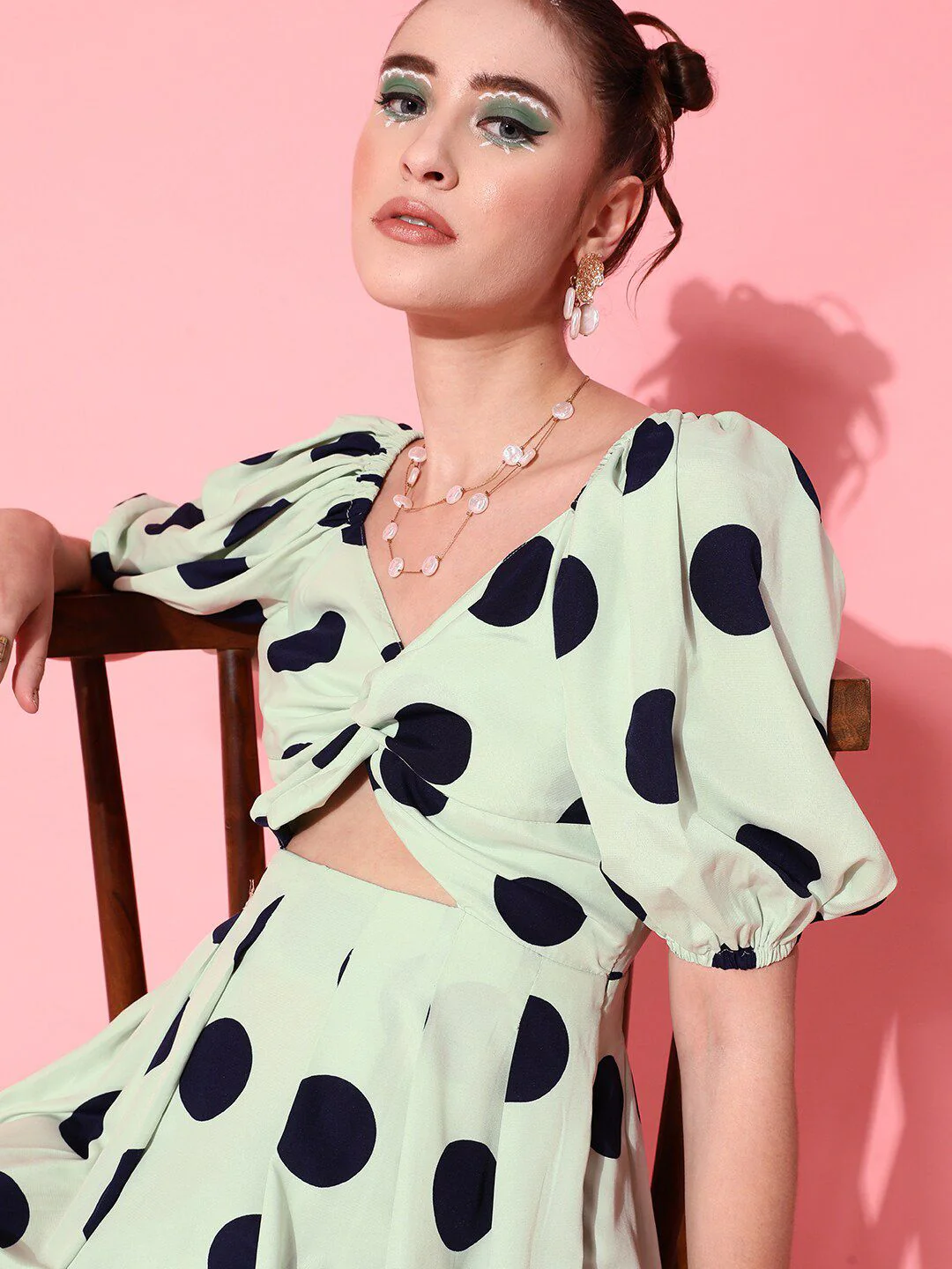 STREET 9 Women Green Polka Dotted Dress - Image 2