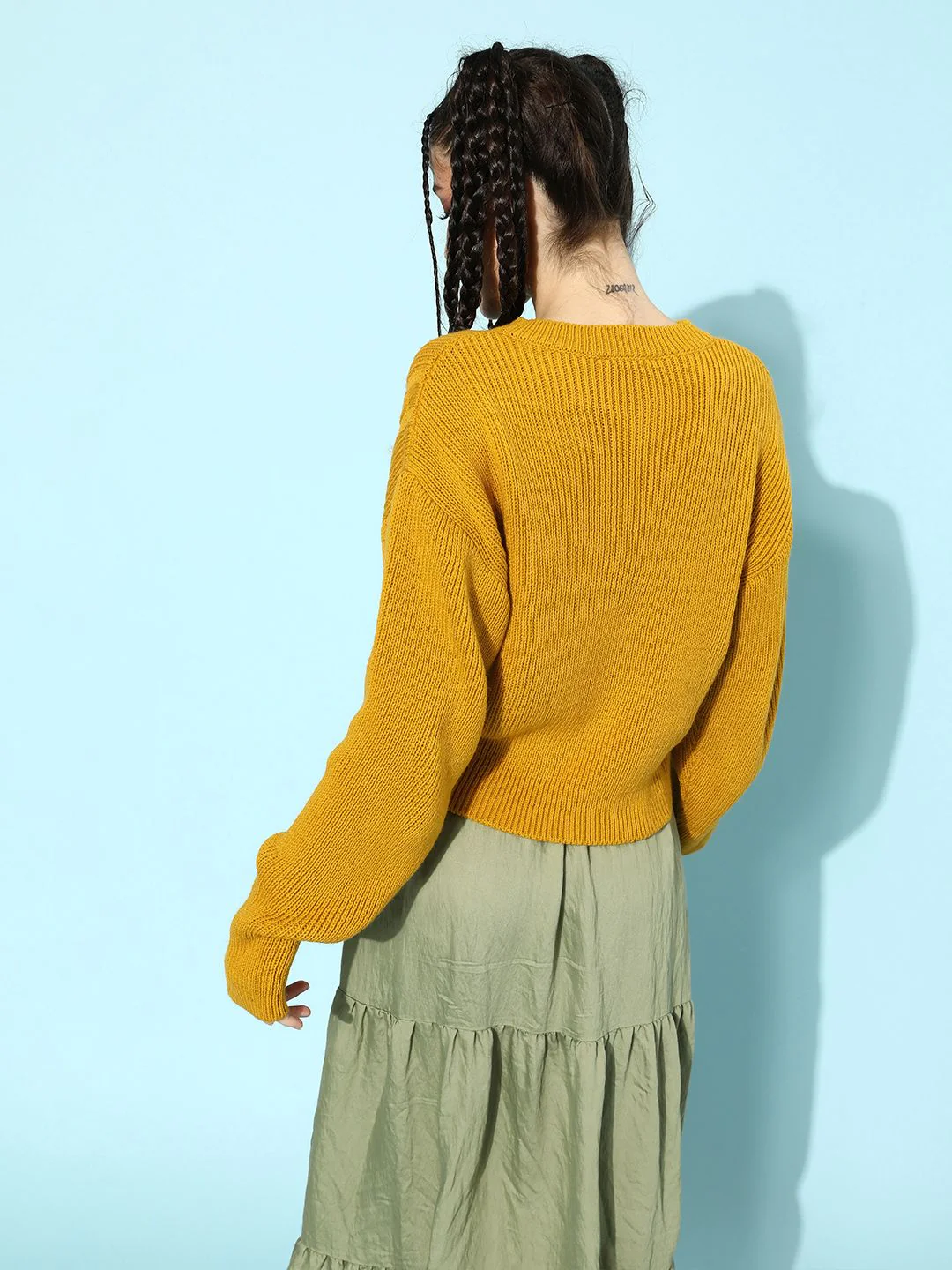 STREET 9 Women Mustard Yellow Acrylic Pullover - Image 5