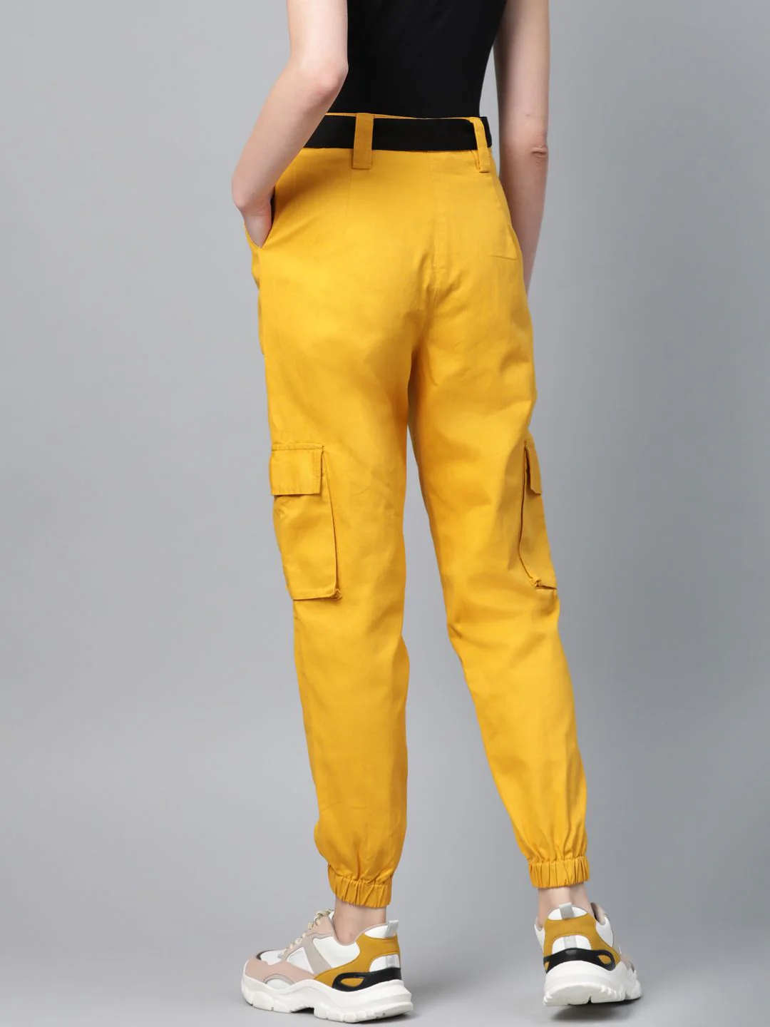 STREET 9 Women Mustard Yellow Regular Fit Solid Cargos - Image 3