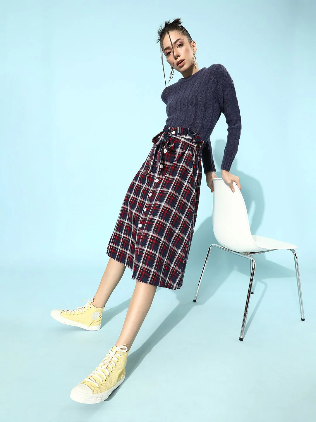 STREET 9 Women Navy Blue Cable Knit Acrylic Pullover - Image 2